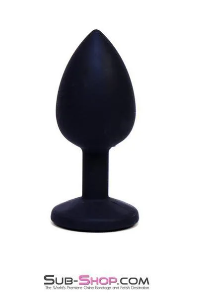0220M-SIS      Sissy Servant's Black Silicone Mini Anal Plug with Pink Crystal Base