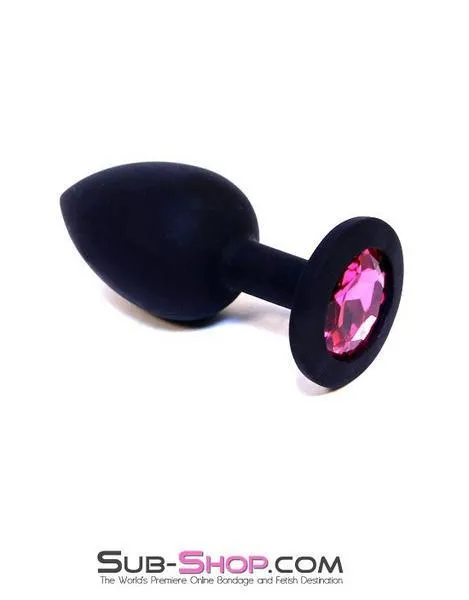 0220M-SIS      Sissy Servant's Black Silicone Mini Anal Plug with Pink Crystal Base