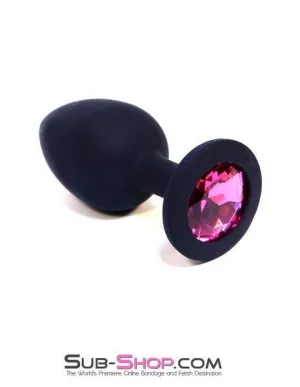 0220M-SIS      Sissy Servant's Black Silicone Mini Anal Plug with Pink Crystal Base