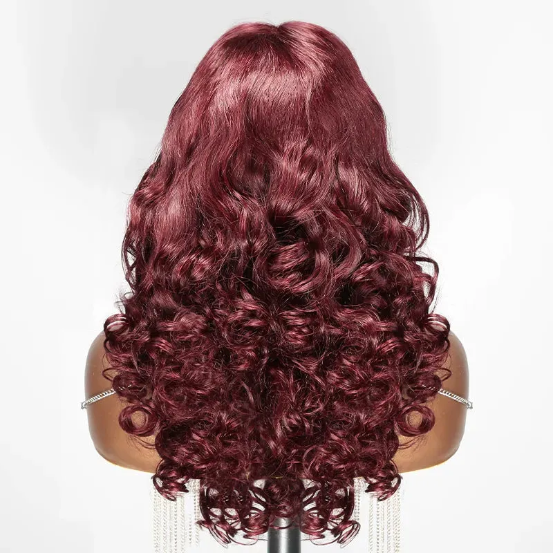 13x4 99j Lace Frontal Wavy Layered Bouncy Thick Human Hair Wig