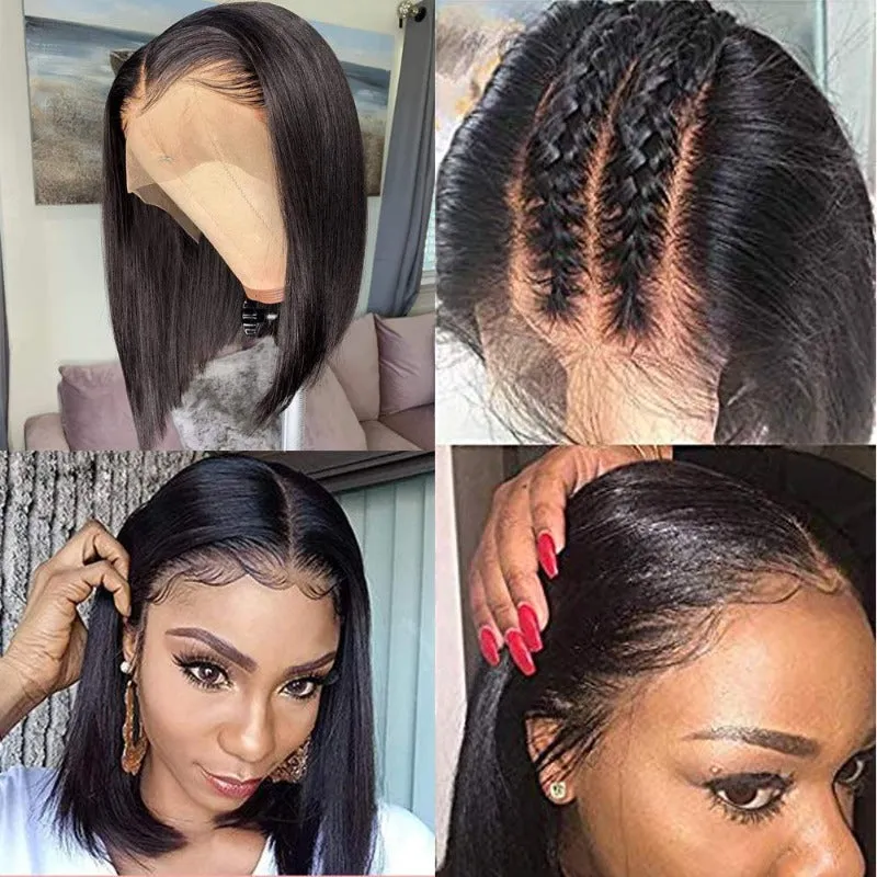 13X4 Transparent Lace Short Front Wigs 100% Virgin Human Hair