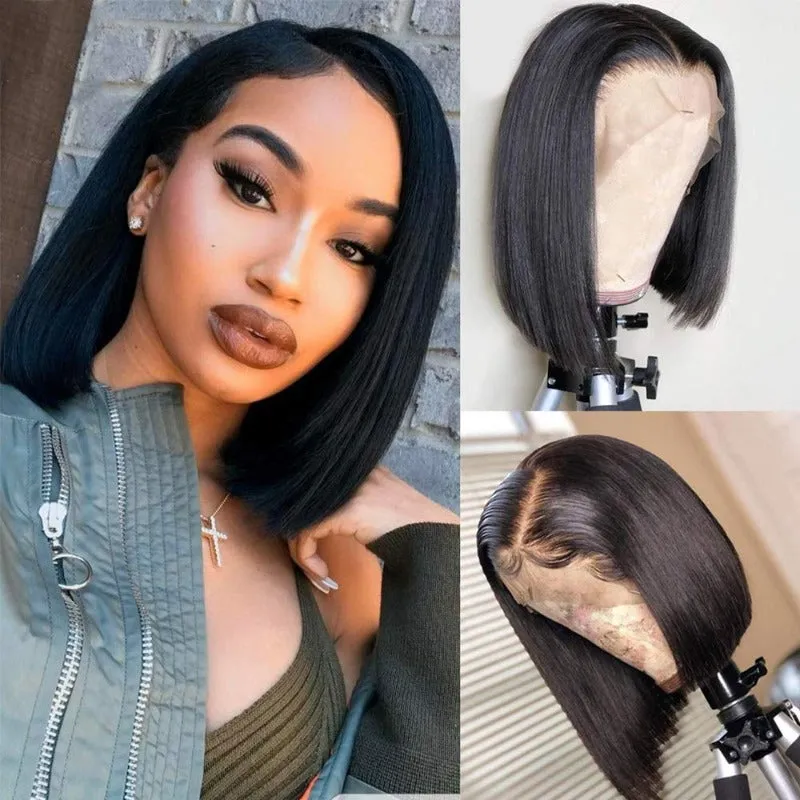 13X4 Transparent Lace Short Front Wigs 100% Virgin Human Hair