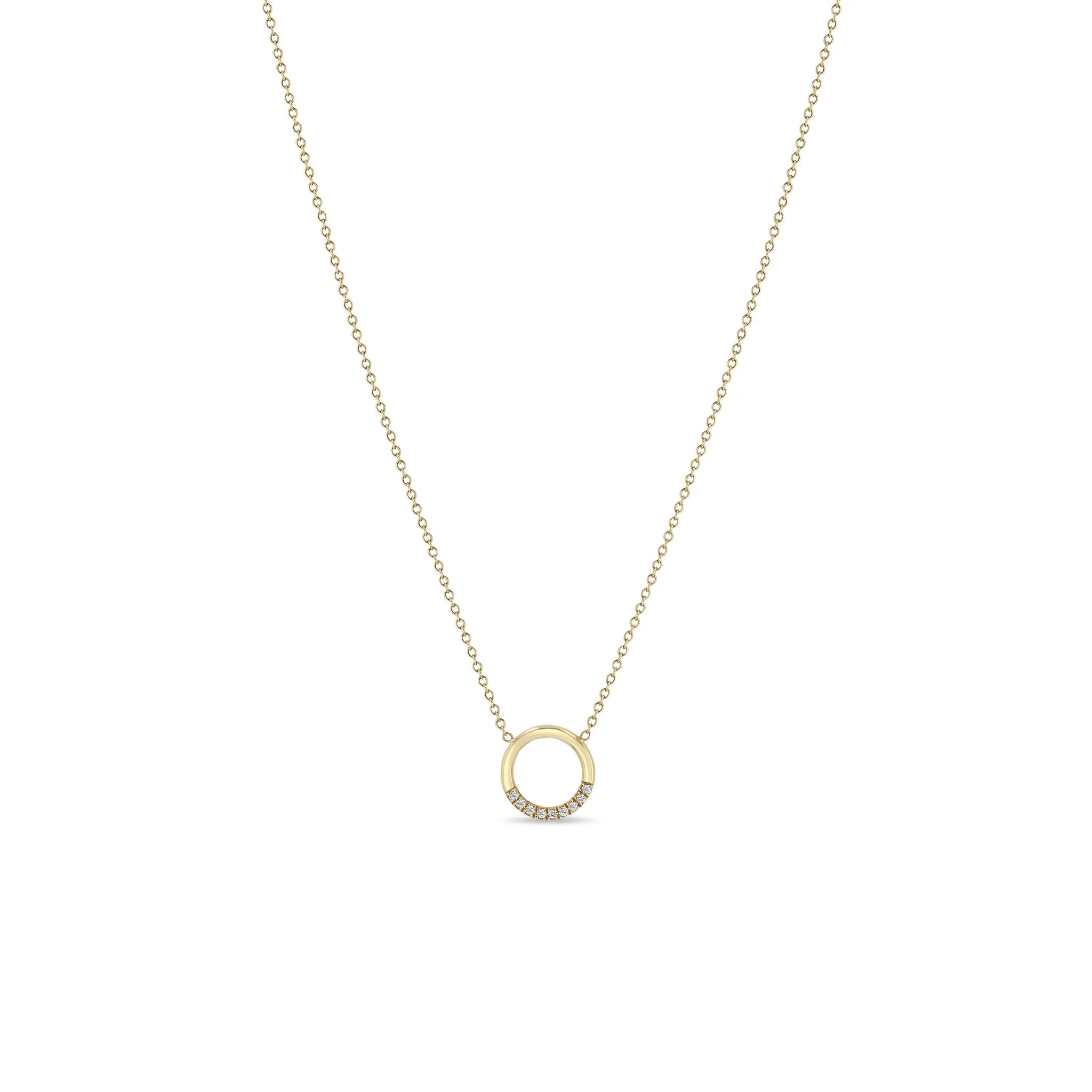 14k 10 Pavé Diamond Small Circle Necklace