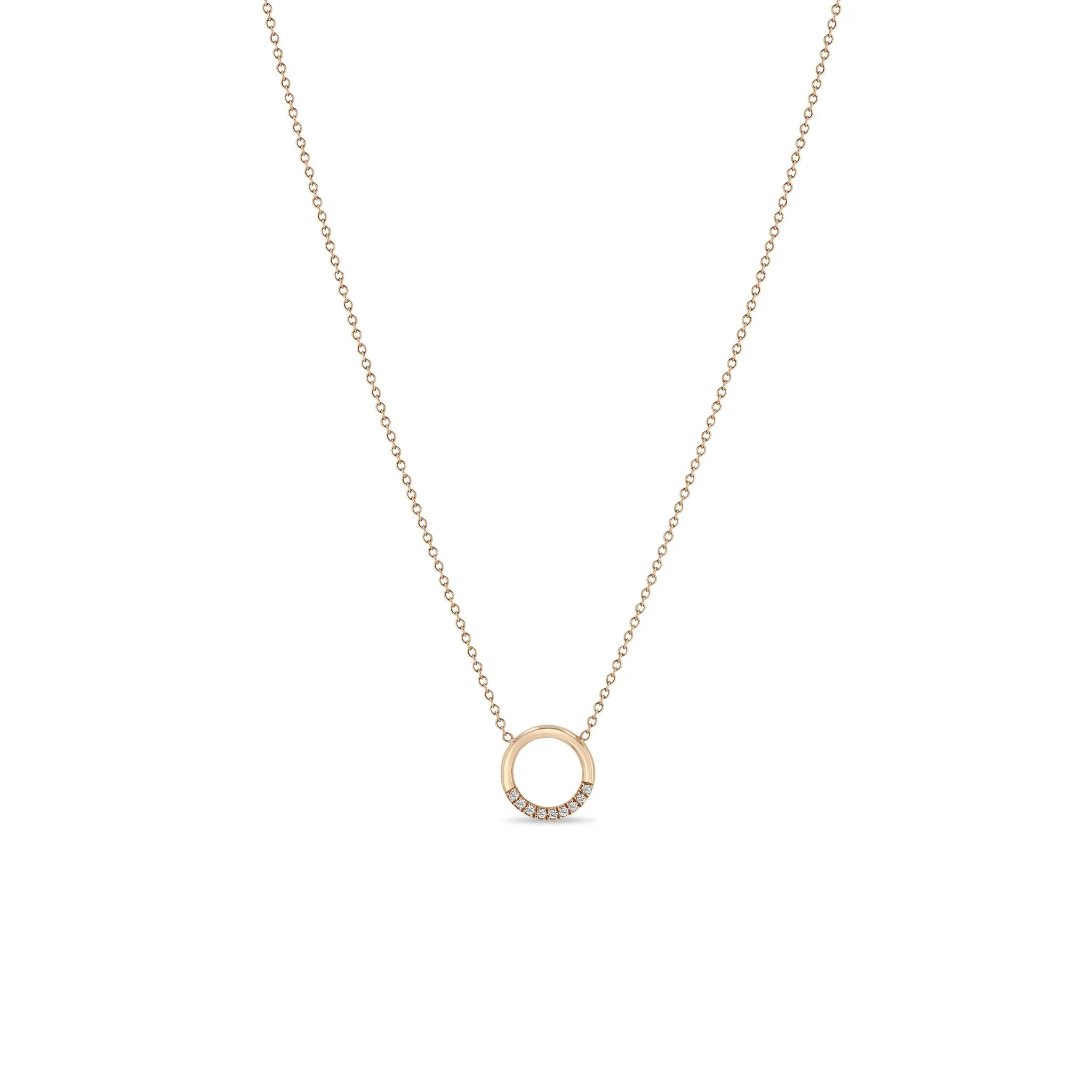 14k 10 Pavé Diamond Small Circle Necklace