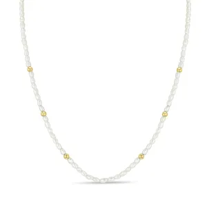 14k 6 Gold Bead Station Rice Pearl Necklace