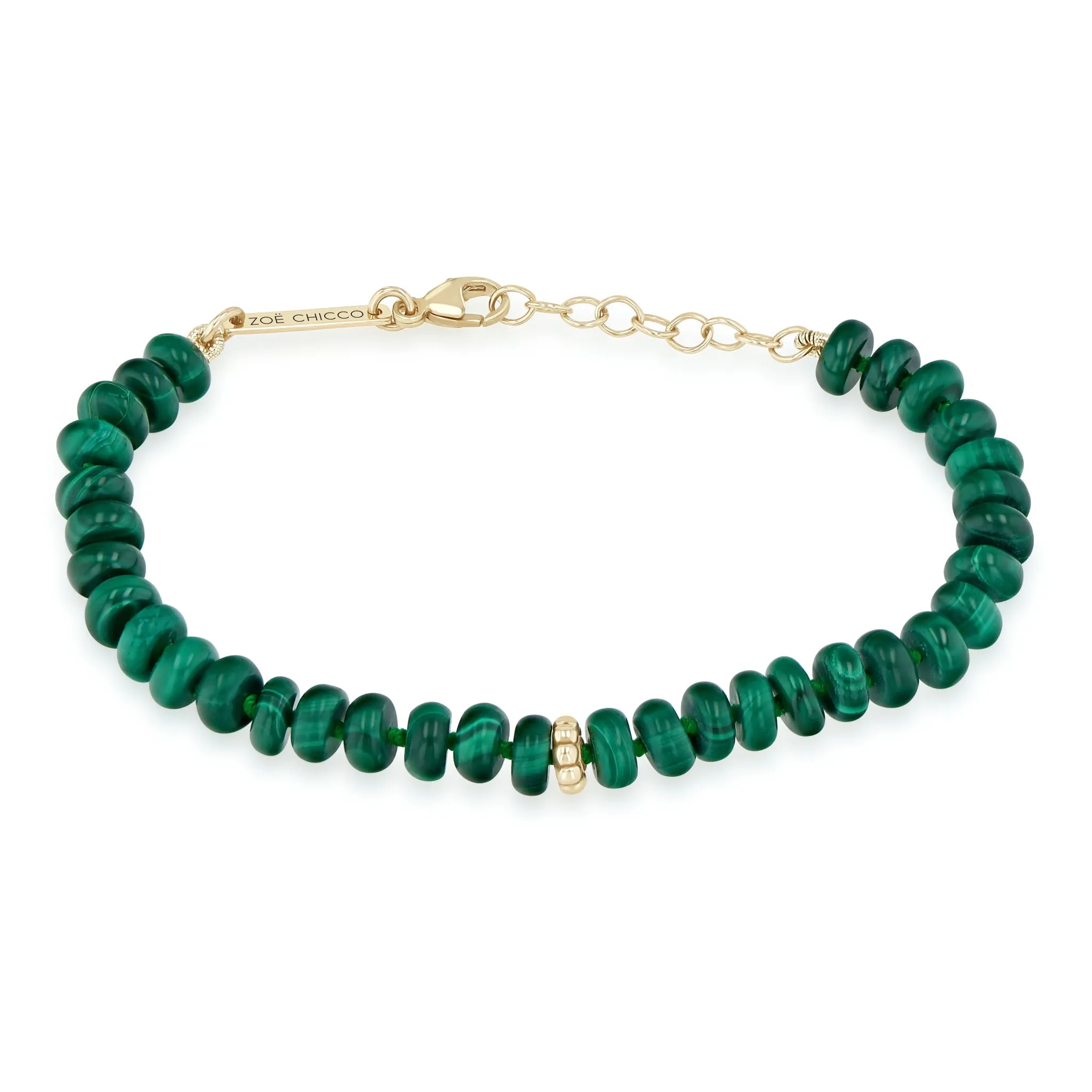 14k Beaded Gold & Malachite Rondelle Bead Bracelet