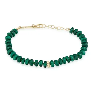 14k Beaded Gold & Malachite Rondelle Bead Bracelet