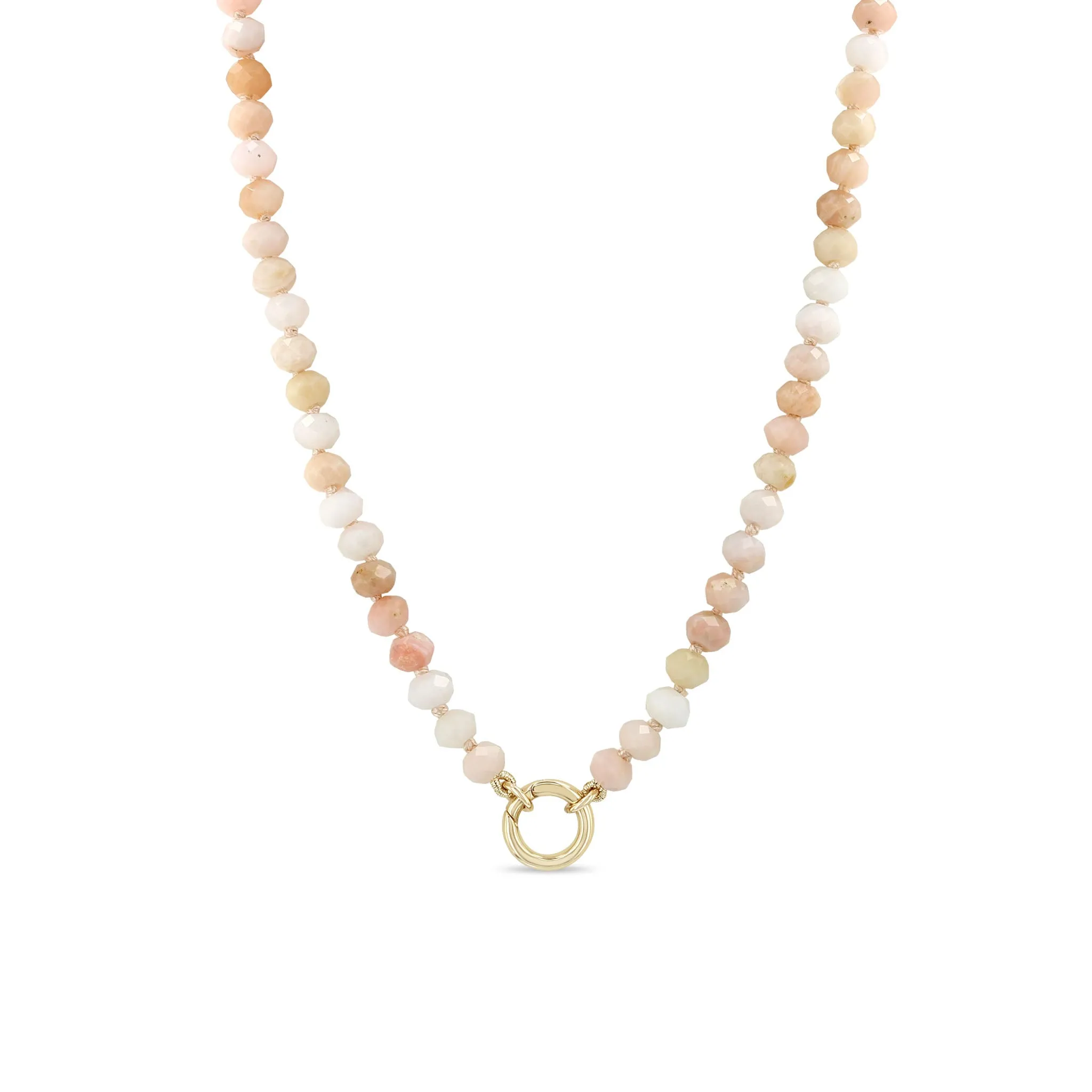 14k Faceted Pink Opal Rondelle Bead Round Enhancer Necklace