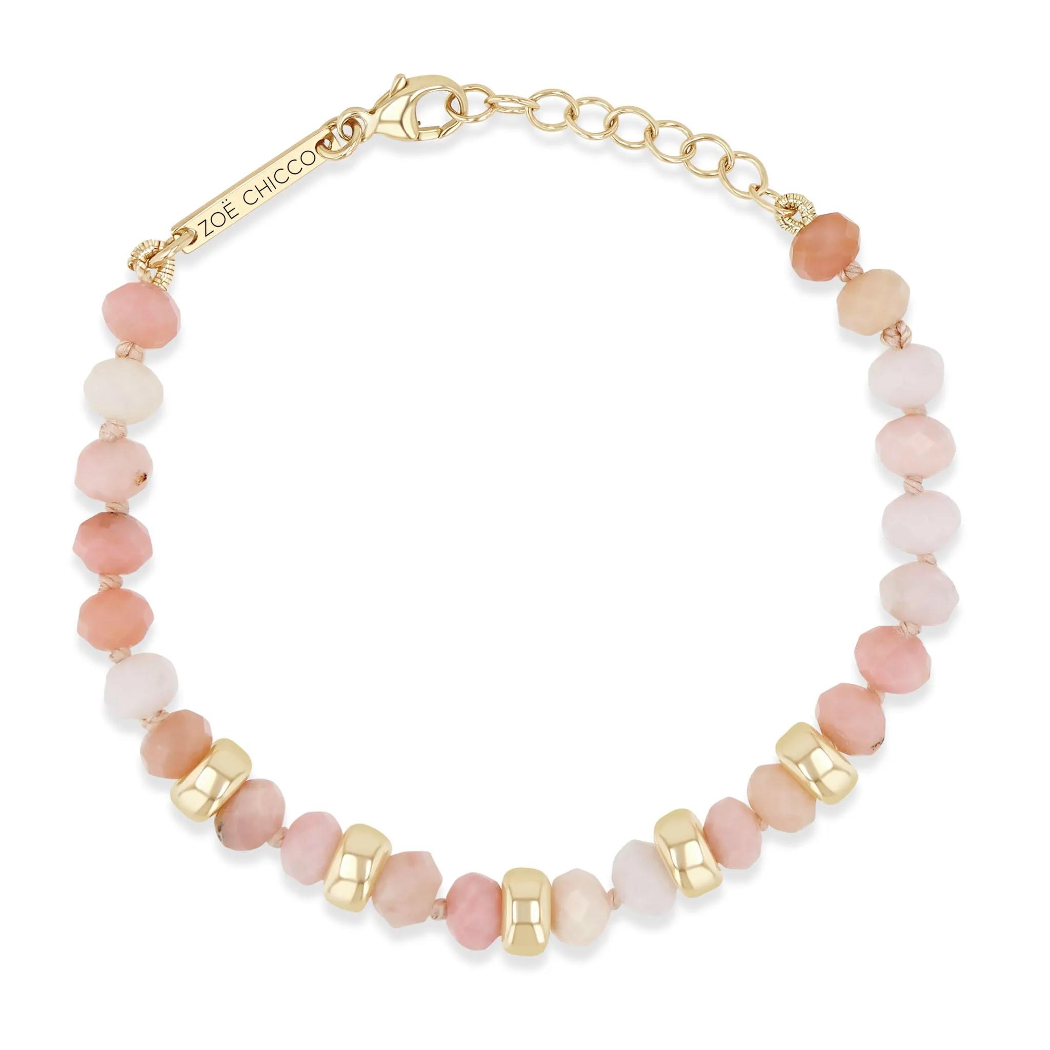 14k Gold & Faceted Pink Opal Rondelle Bead Bracelet