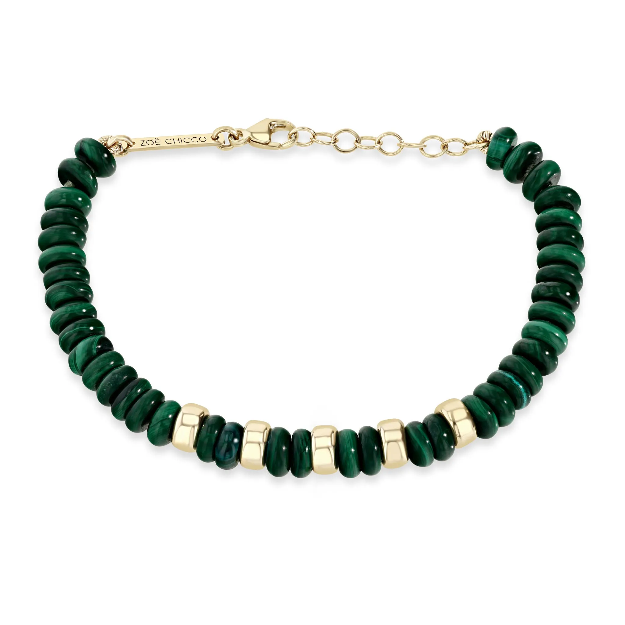 14k Gold & Malachite Rondelle Bead Bracelet