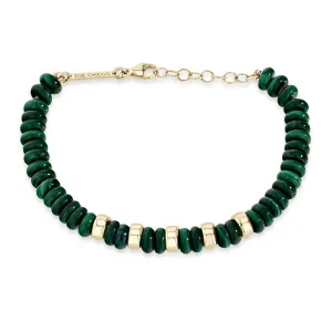 14k Gold & Malachite Rondelle Bead Bracelet