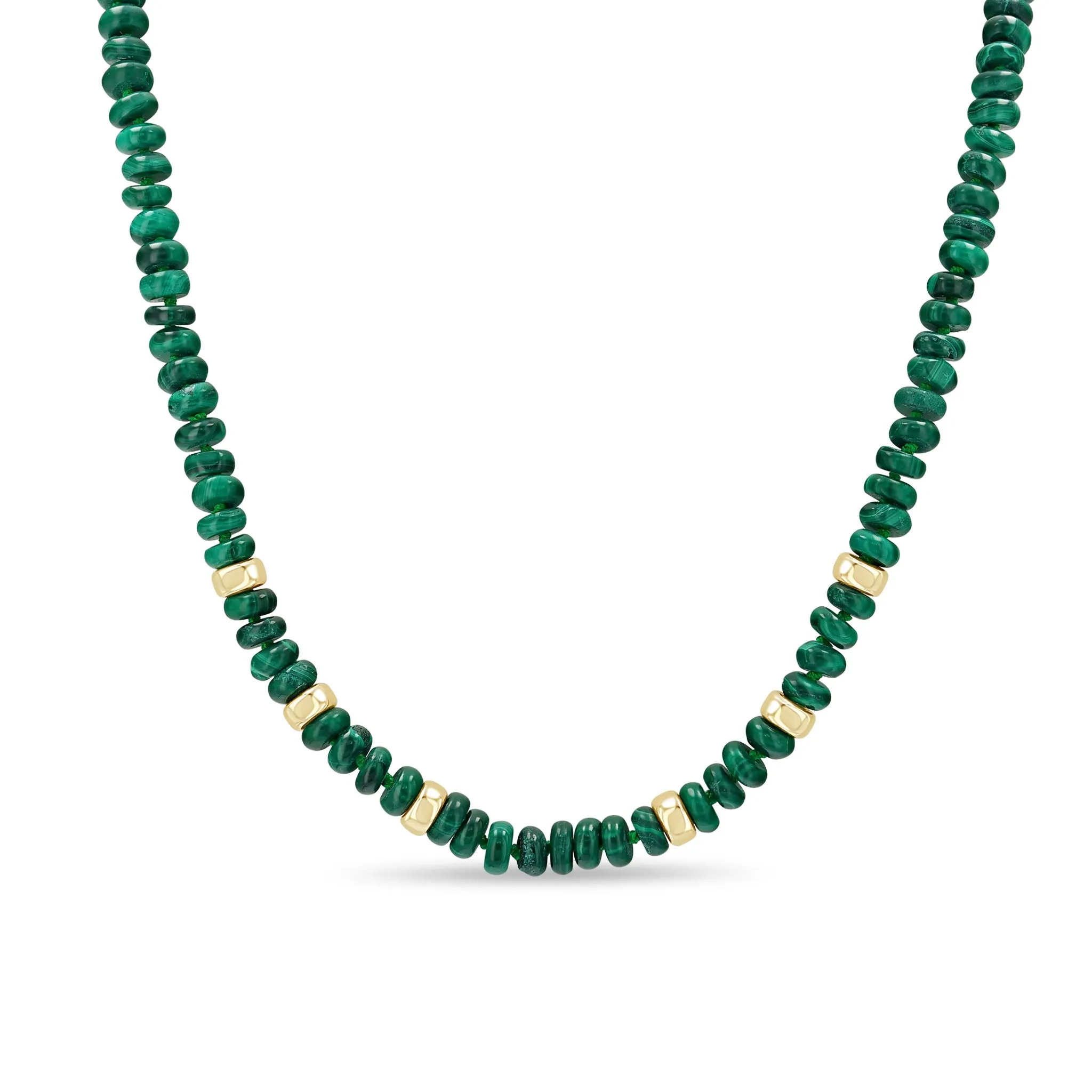 14k Gold & Malachite Rondelle Bead Necklace