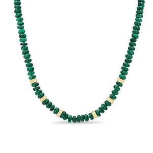 14k Gold & Malachite Rondelle Bead Necklace