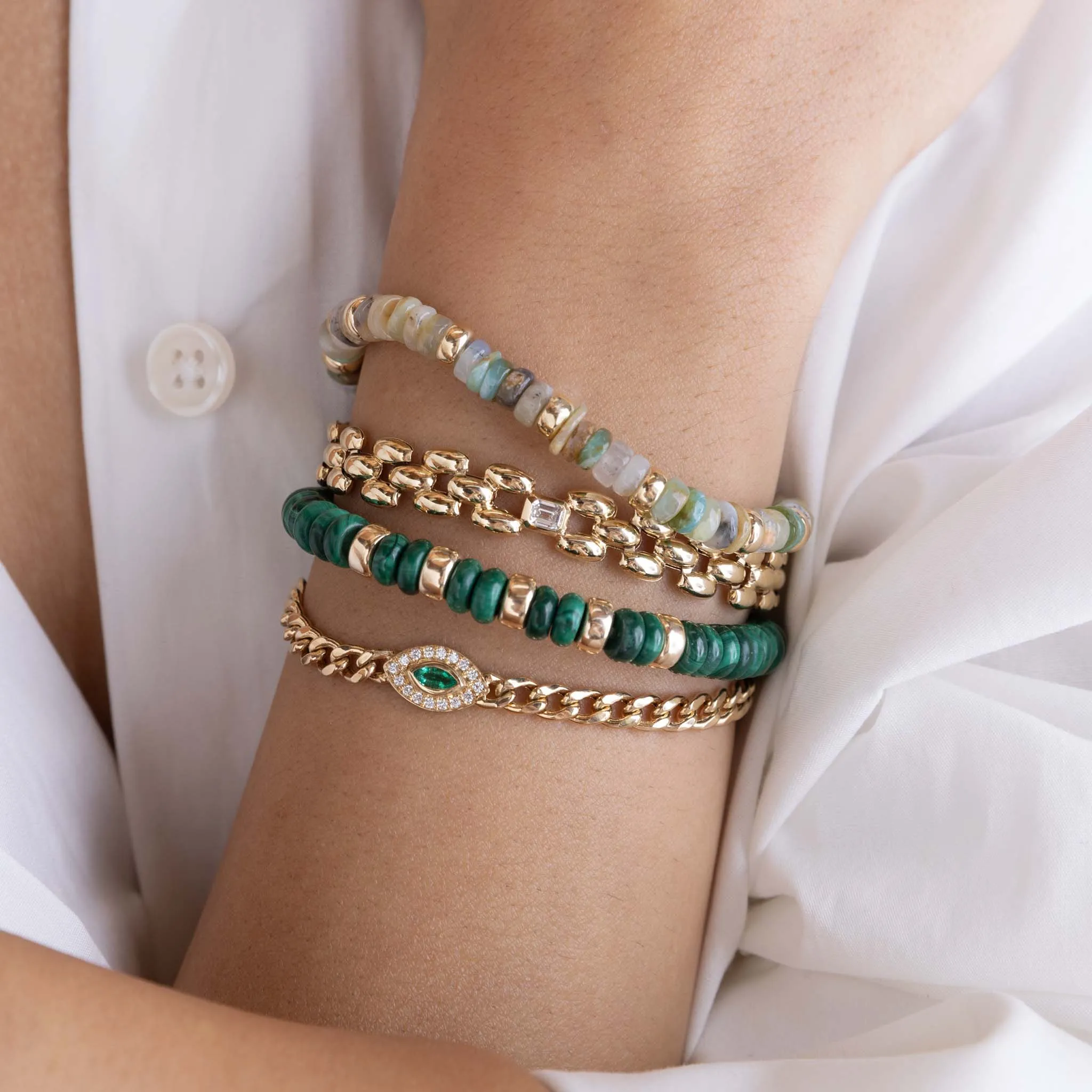 14k Gold & Mixed Neutral Gemstone Rondelle Bead Bracelet