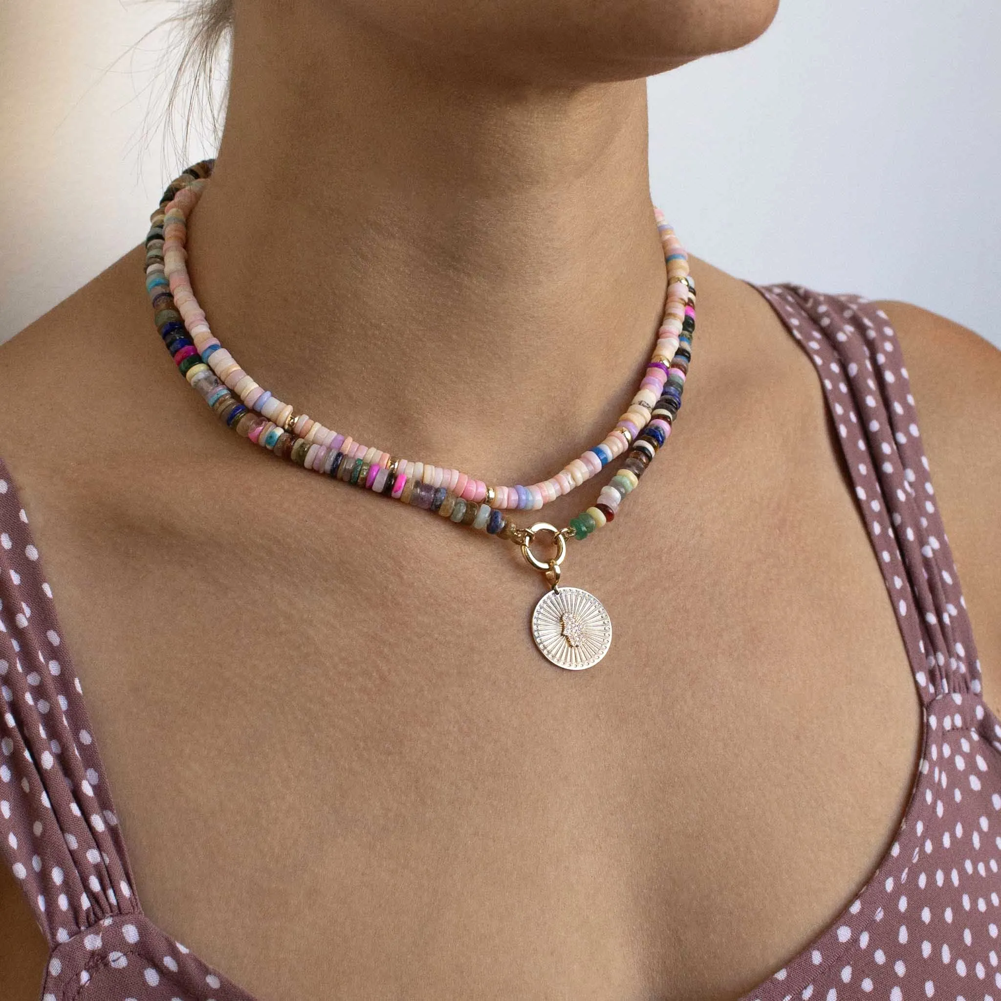 14k Gold & Mixed Pink Opal Rondelle Bead Necklace