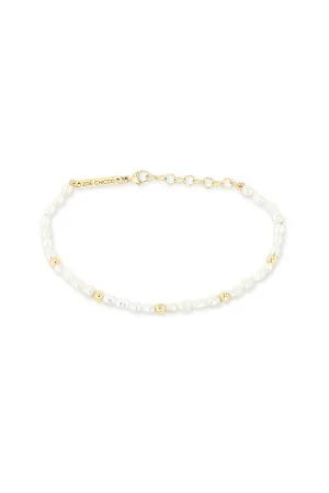 14k Gold Bead Station Rice Pearl Bracelet