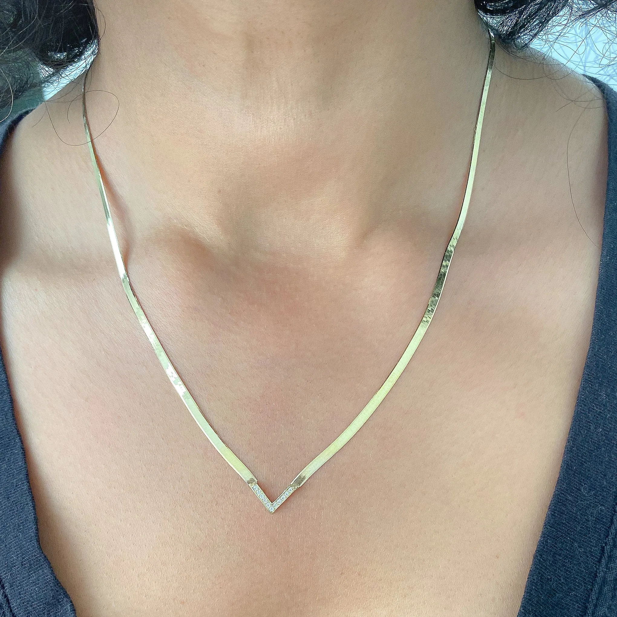 14K Gold Diamond Chevron Herringbone Chain Necklace ~ 2.3mm Width