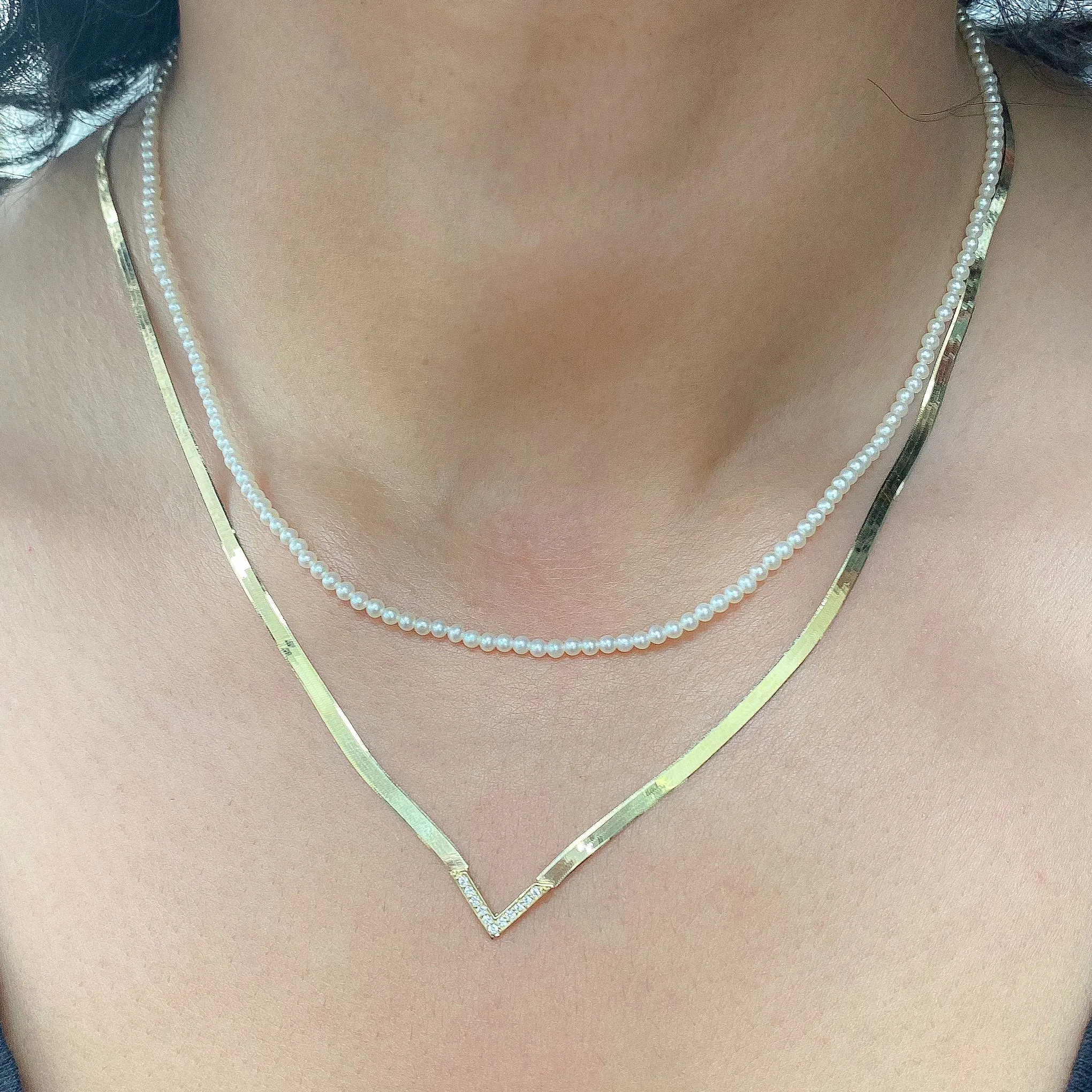 14K Gold Diamond Chevron Herringbone Chain Necklace ~ 2.3mm Width