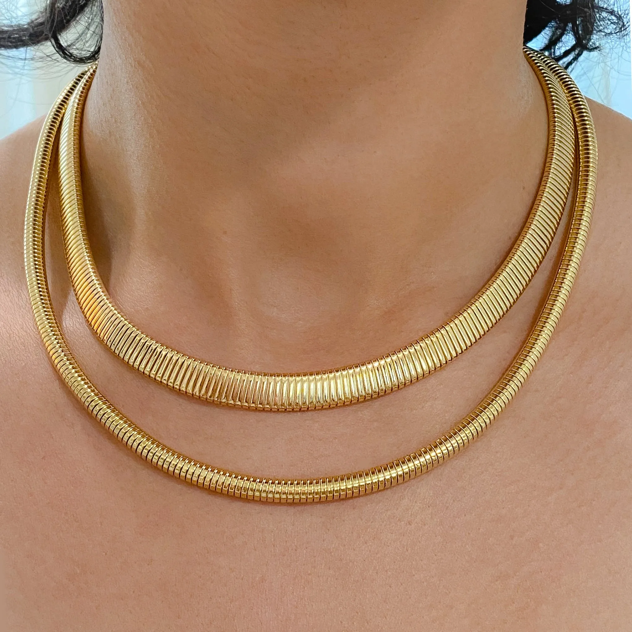14K Gold Flat Turbogas Chain Necklace ~ 8mm Width