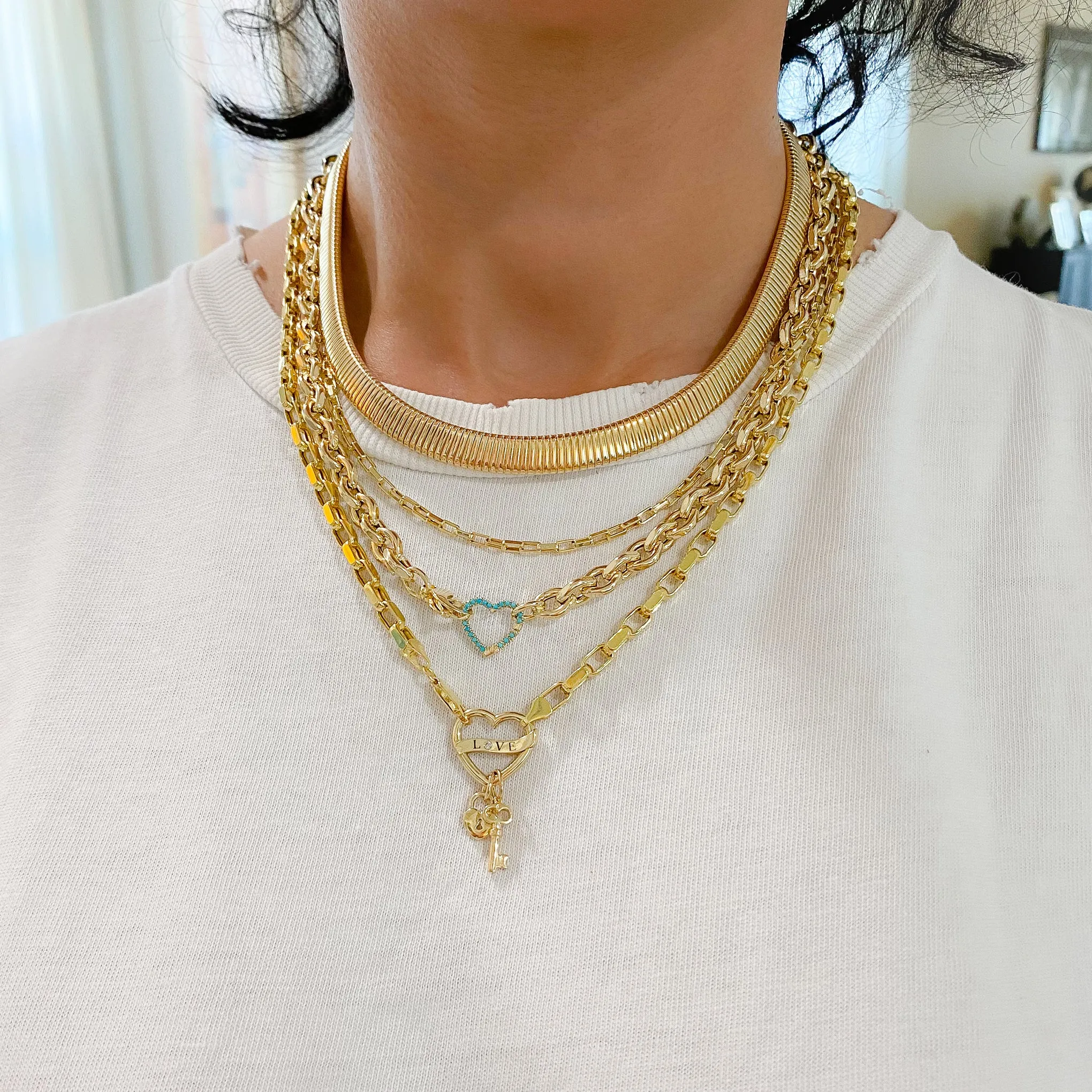 14K Gold Flat Turbogas Chain Necklace ~ 8mm Width