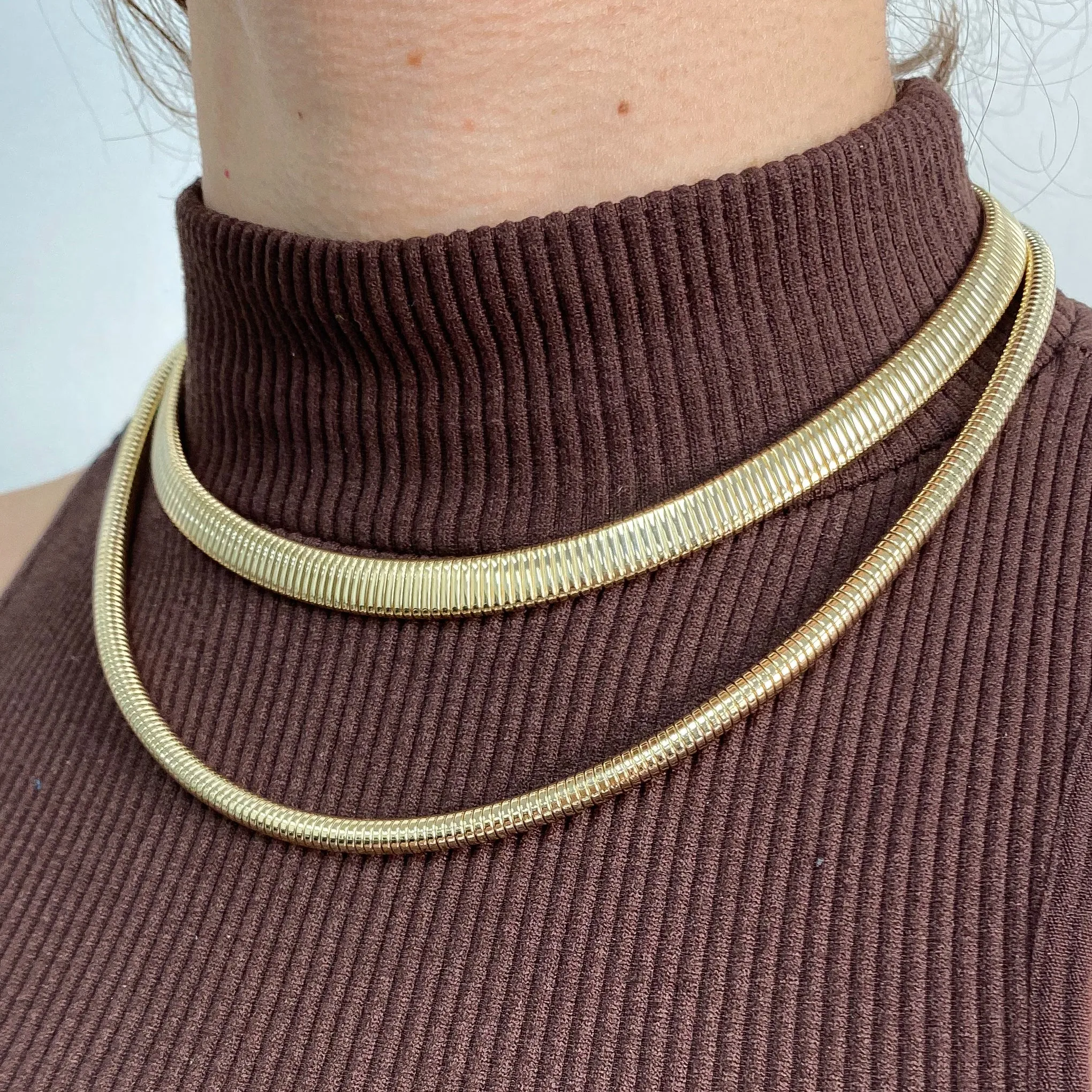 14K Gold Flat Turbogas Chain Necklace ~ 8mm Width