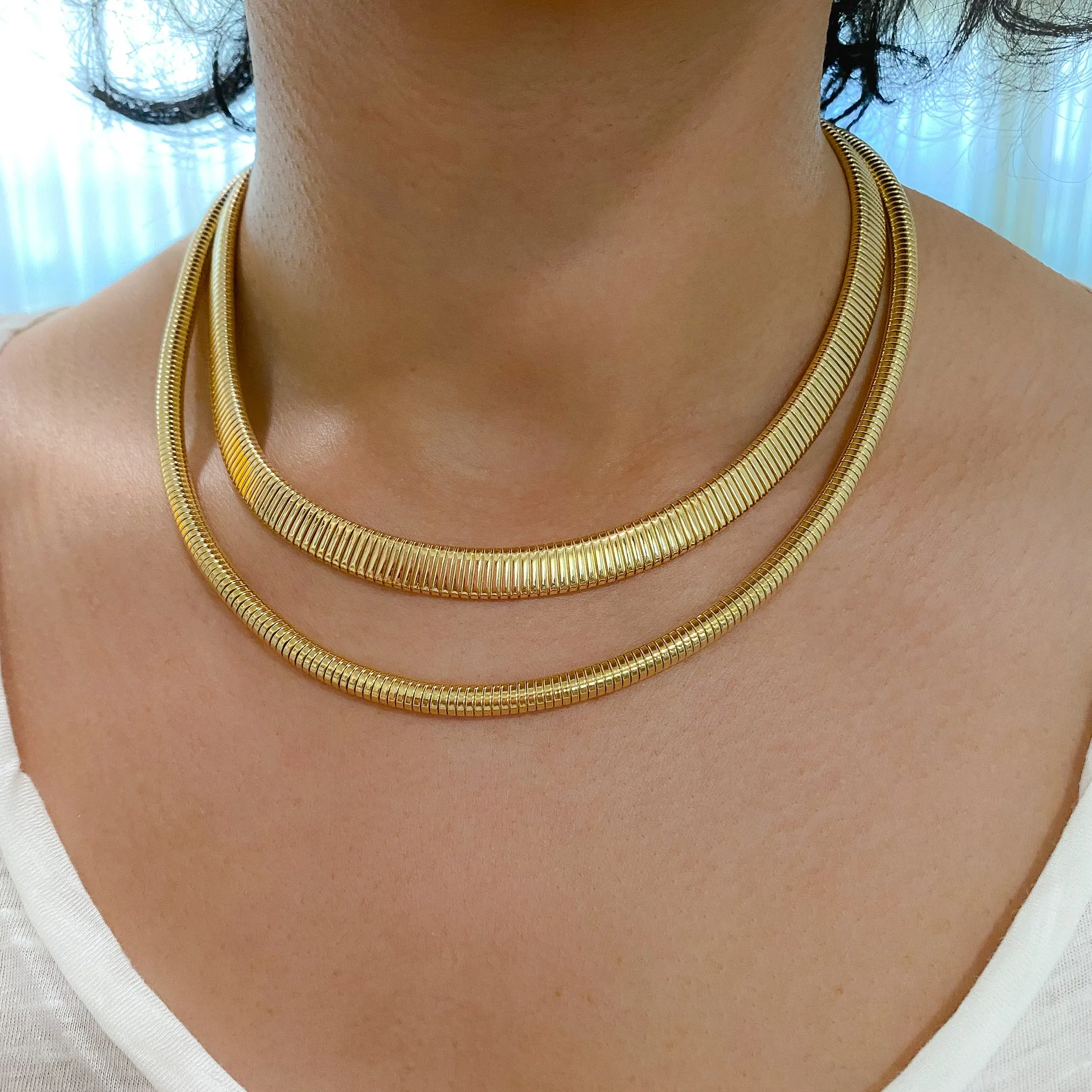 14K Gold Flat Turbogas Chain Necklace ~ 8mm Width