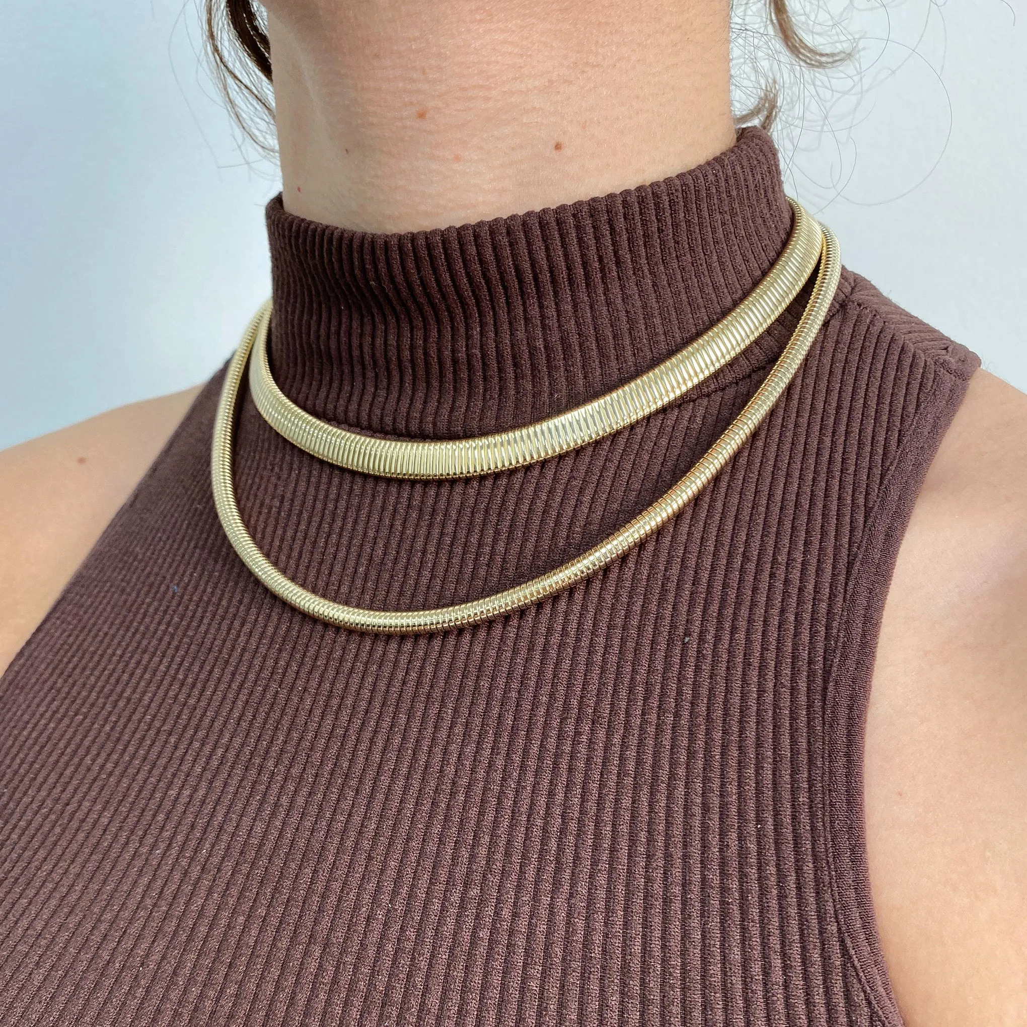 14K Gold Flat Turbogas Chain Necklace ~ 8mm Width