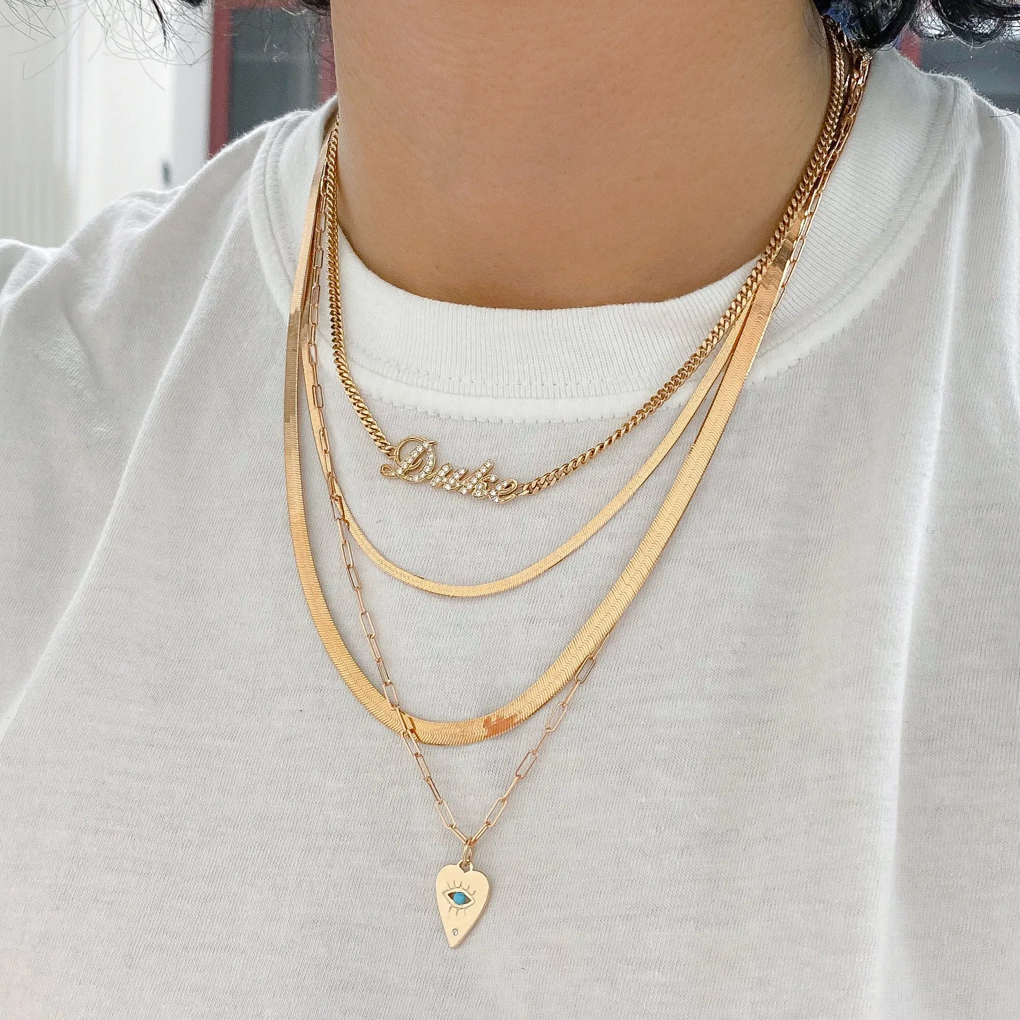 14K Gold Herringbone Chain Necklace ~ 2.3mm Width