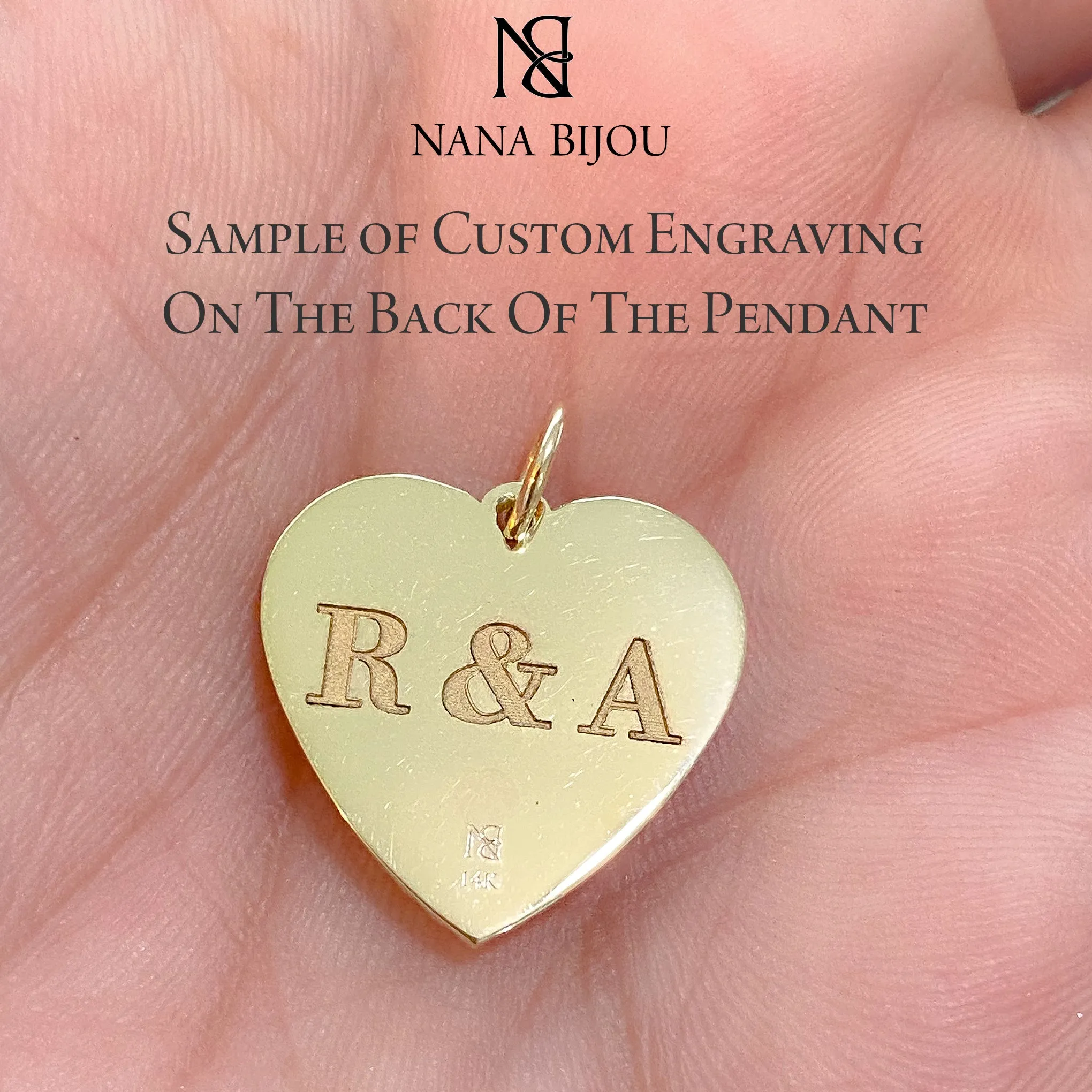 14K Gold Pavé Diamond Initial Fluted Heart Medallion Necklace, Medium Size