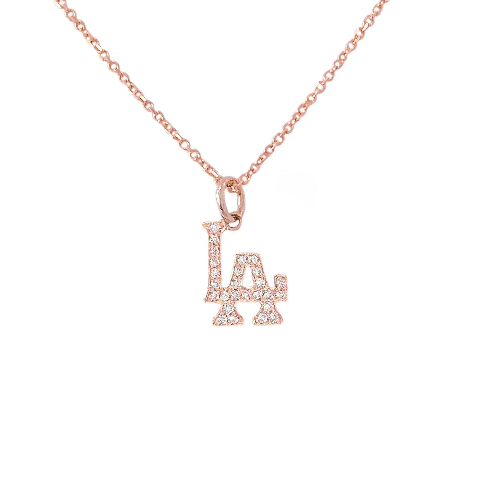 14K Gold Pavé Diamond LA Logo Necklace