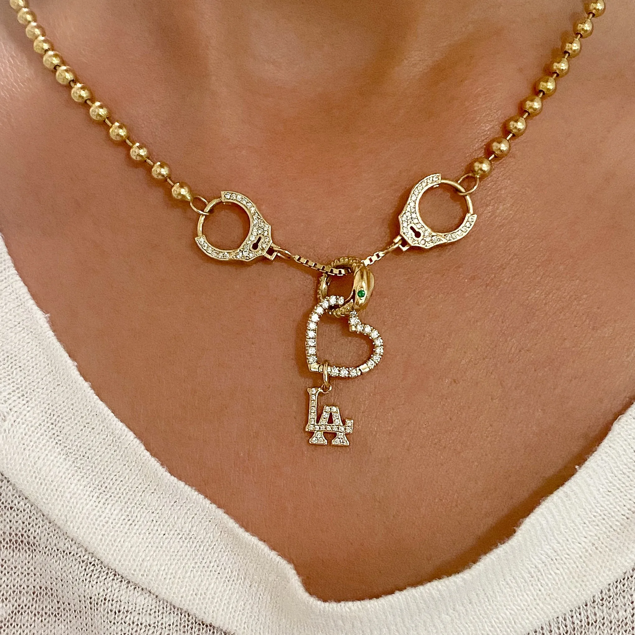 14K Gold Pavé Diamond LA Logo Necklace