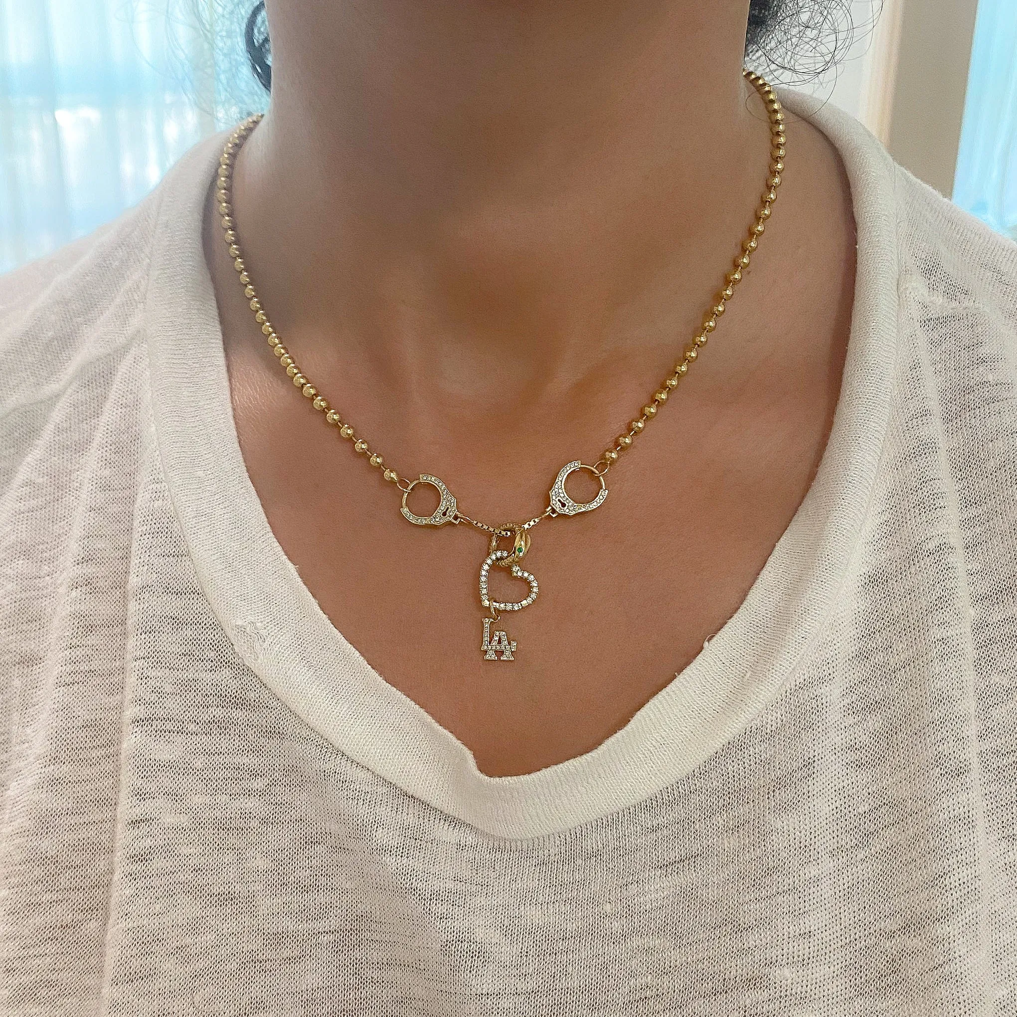 14K Gold Pavé Diamond LA Logo Necklace