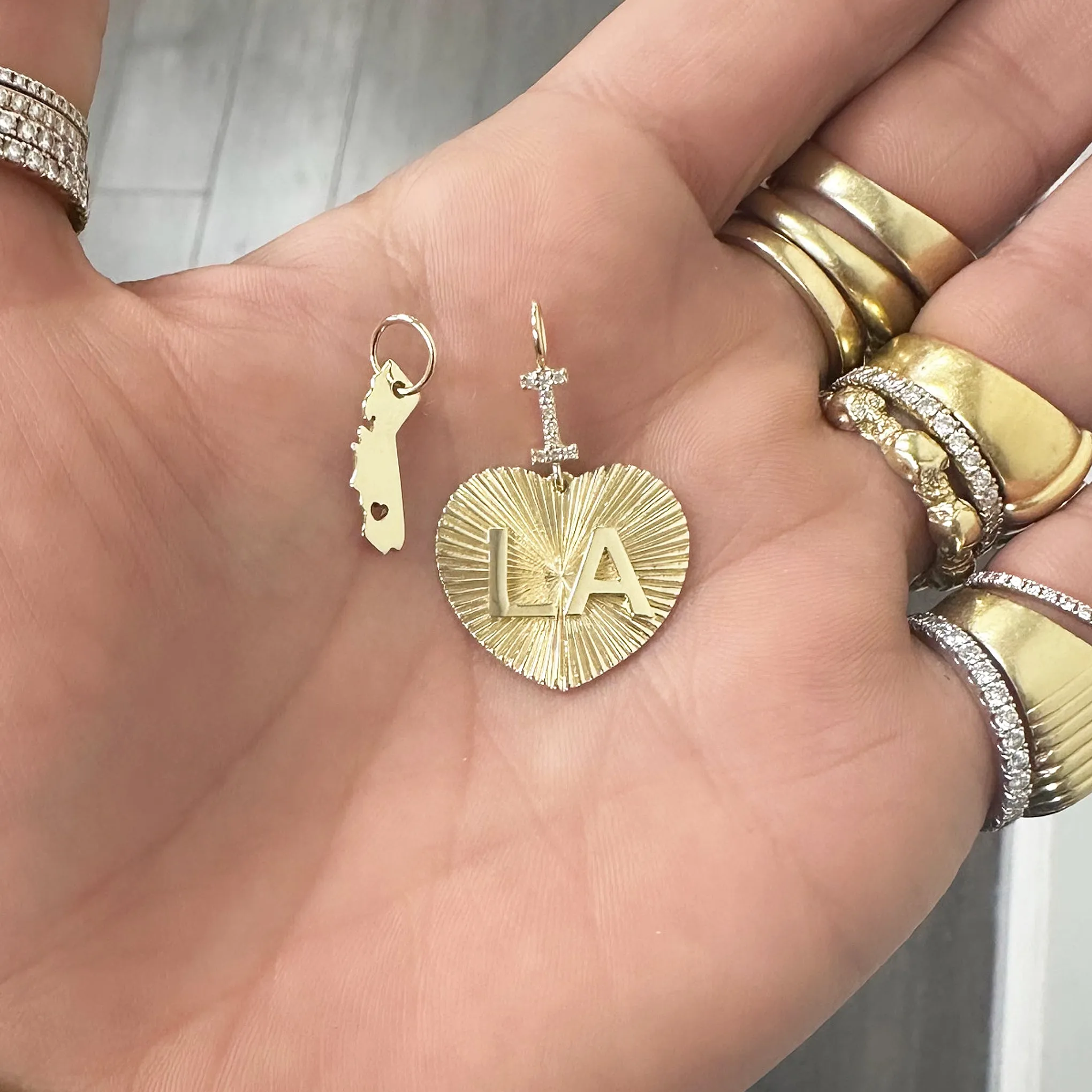 14K Gold Pavé Diamond "I Love LA" Charm Necklace