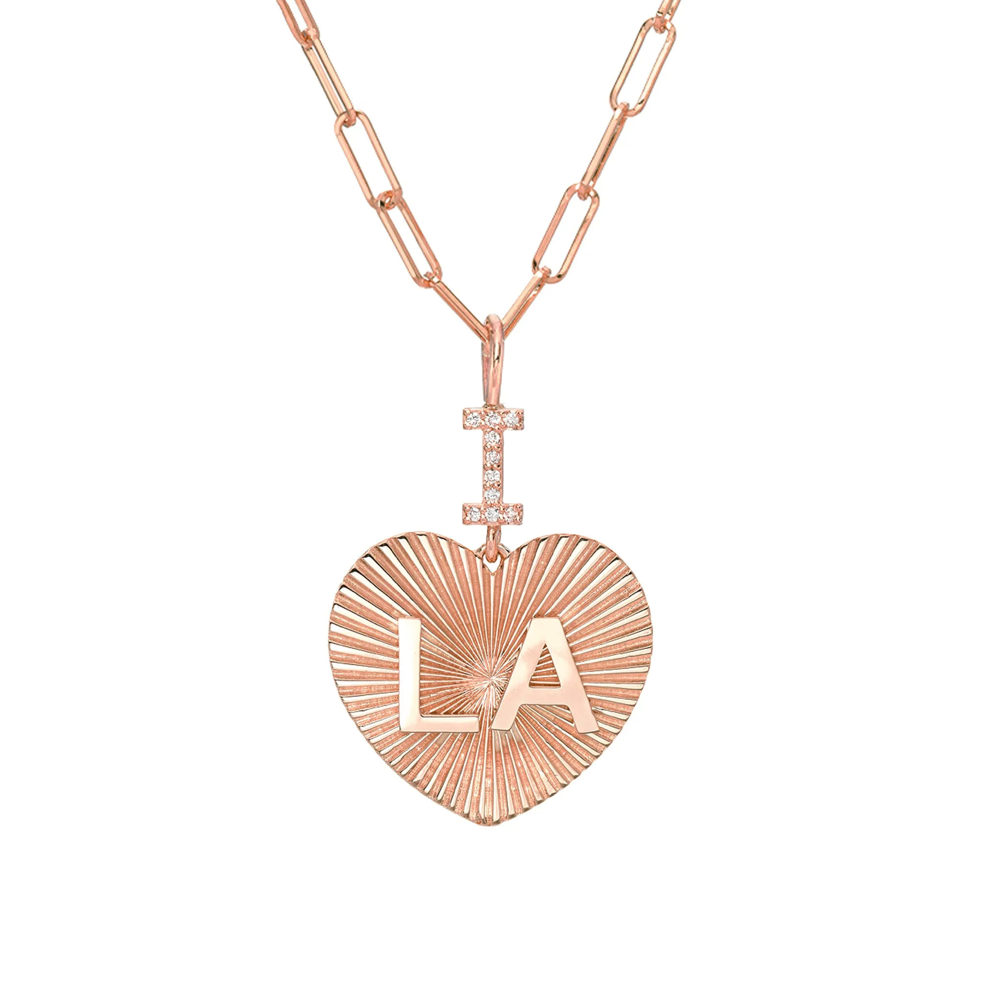 14K Gold Pavé Diamond "I Love LA" Charm Necklace
