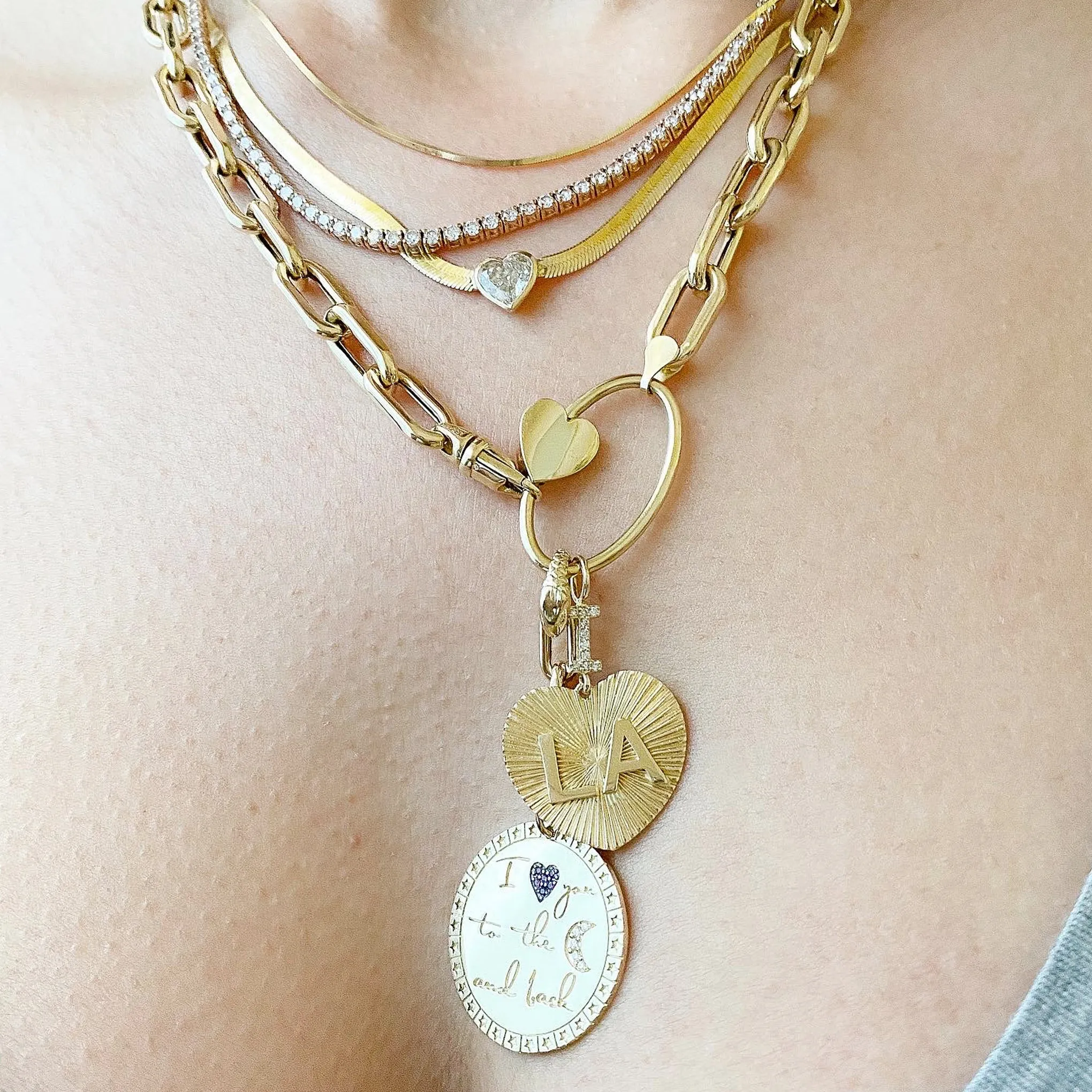 14K Gold Pavé Diamond "I Love LA" Charm Necklace