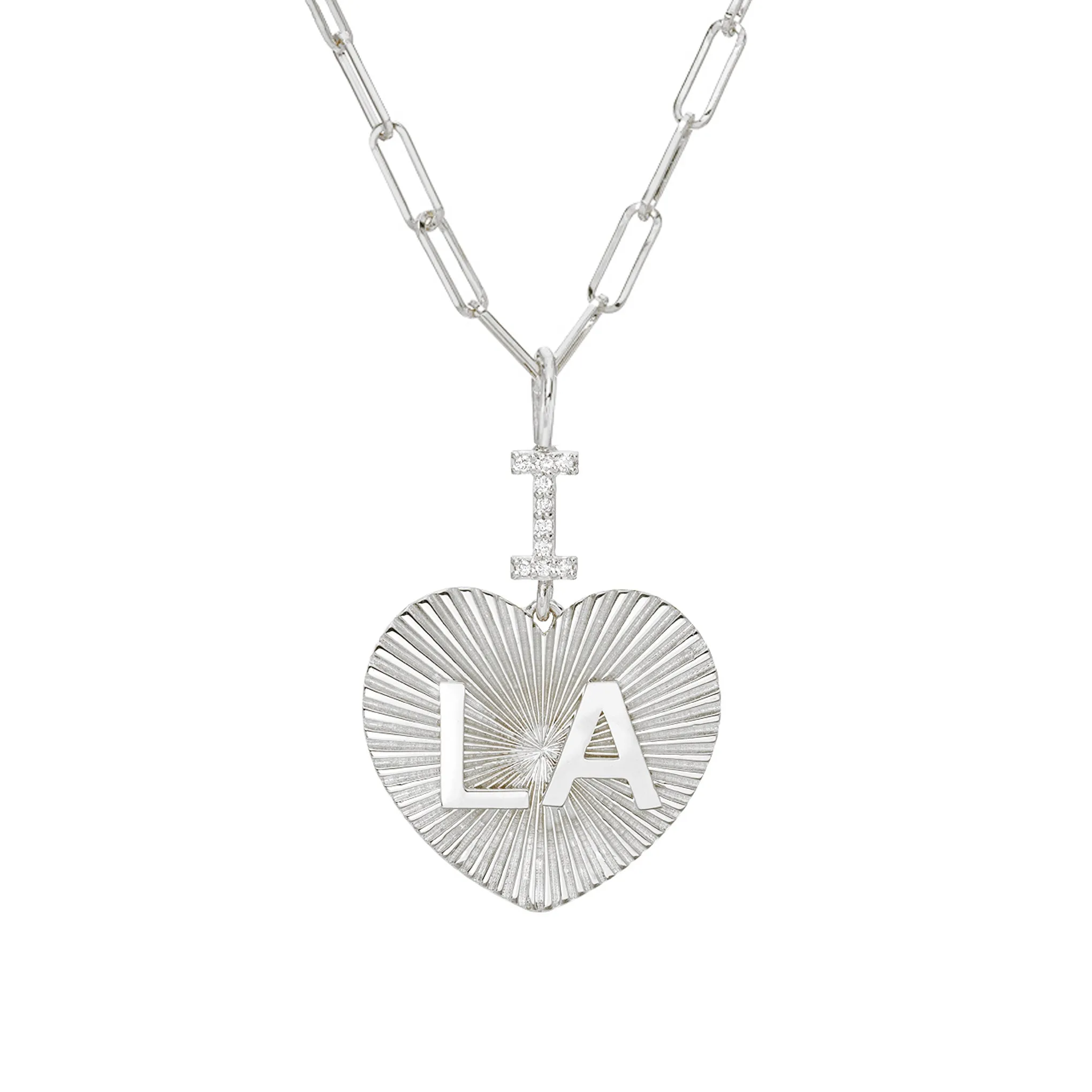 14K Gold Pavé Diamond "I Love LA" Charm Necklace