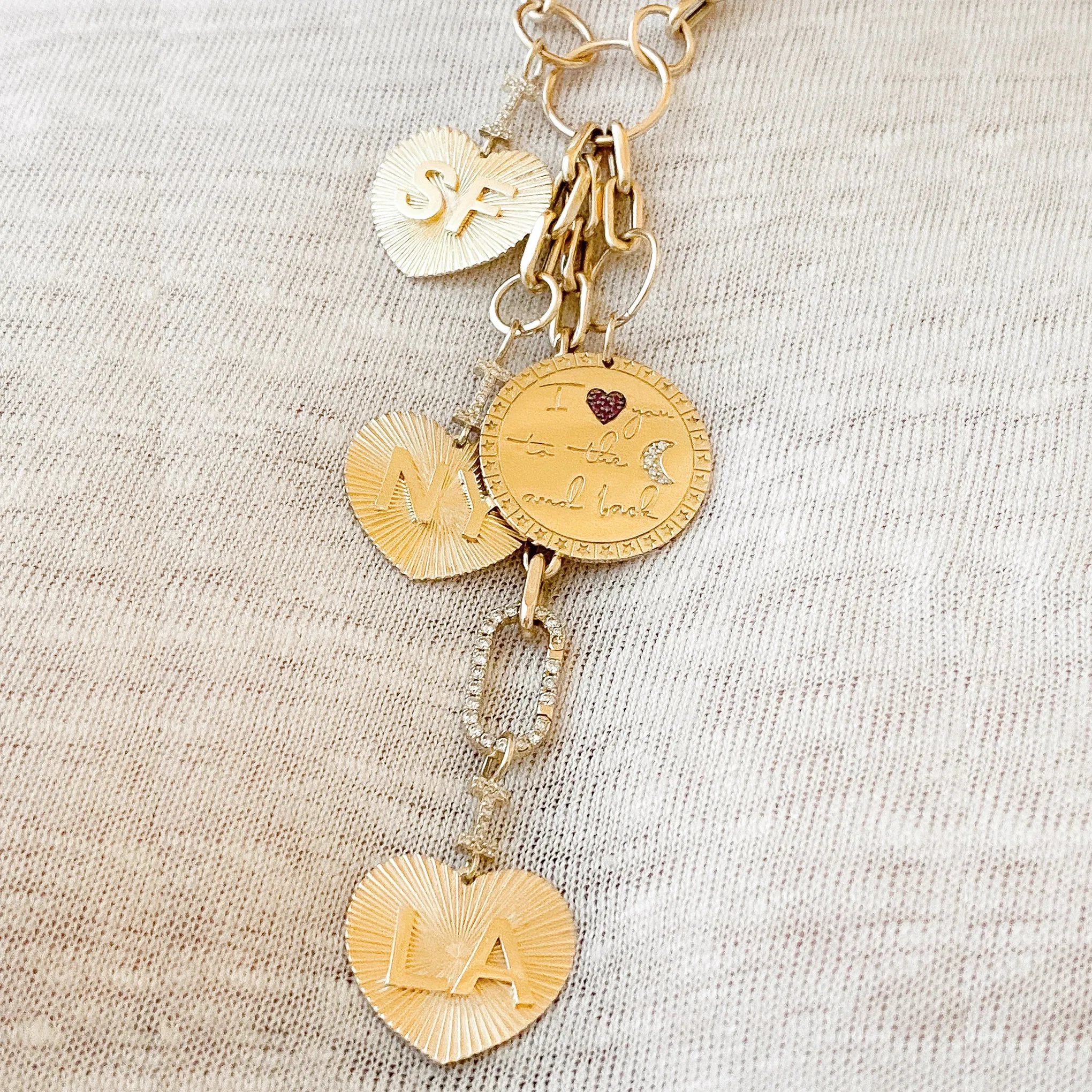 14K Gold Pavé Diamond "I Love LA" Charm Necklace