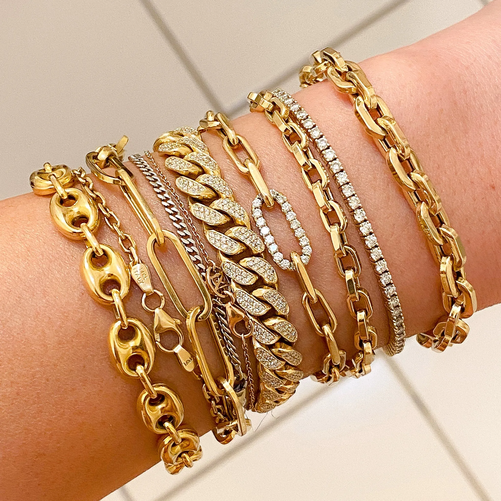 14K Gold Puffy Mariner Anchor Link Bracelet, 7.5mm Size Links