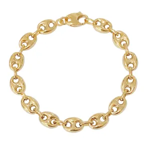 14K Gold Puffy Mariner Anchor Link Bracelet, 7.5mm Size Links