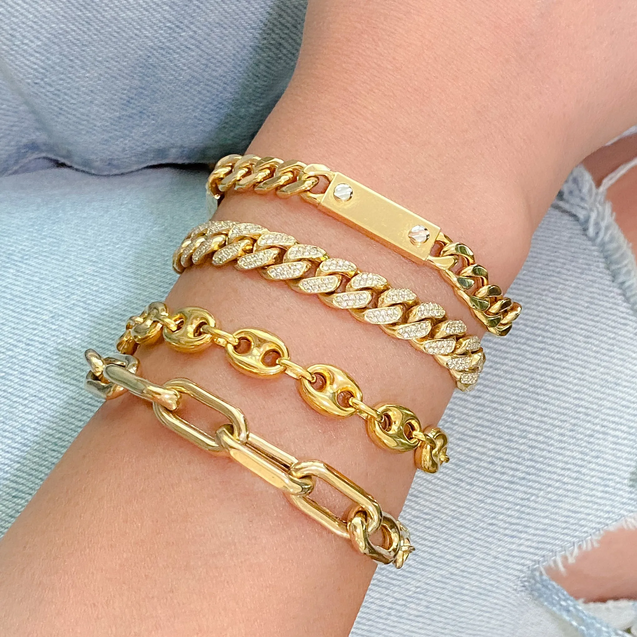 14K Gold Puffy Mariner Anchor Link Bracelet, 7.5mm Size Links