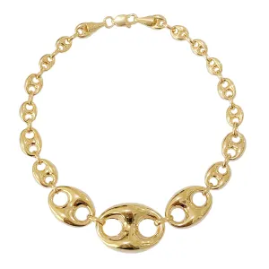 14K Gold Puffy Mariner Anchor Link Bracelet, Graduated Links