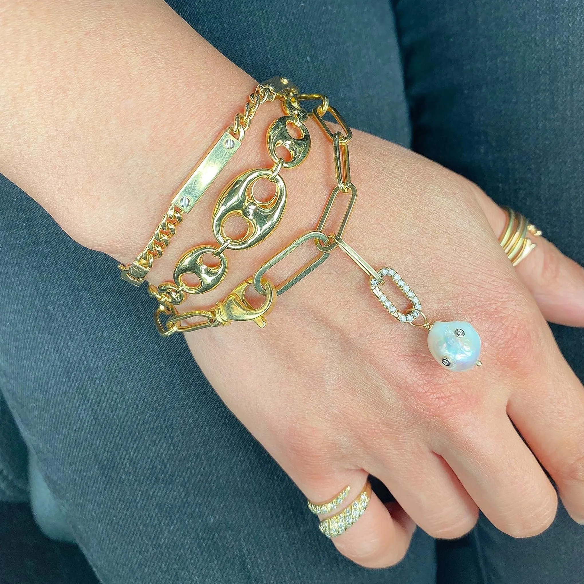 14K Gold Puffy Mariner Anchor Link Bracelet, Graduated Links