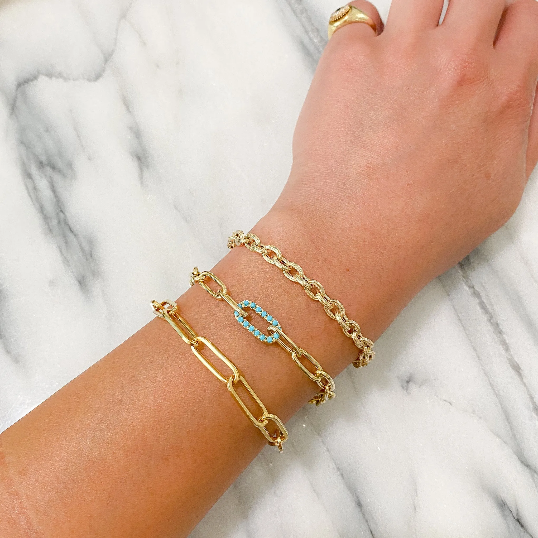 14K Gold Rustic Thick Oval Link Bracelet, Small Size Links