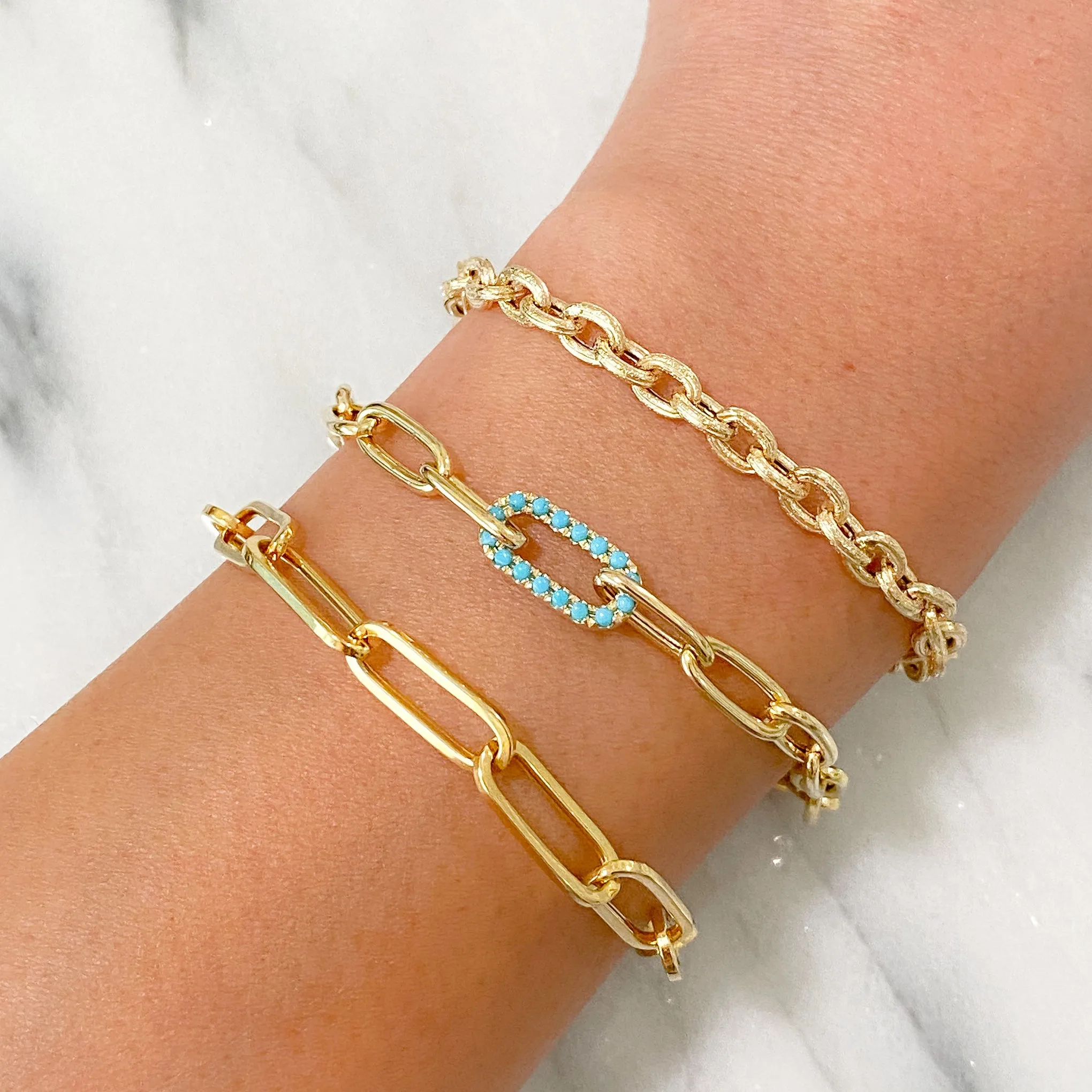 14K Gold Rustic Thick Oval Link Bracelet, Small Size Links