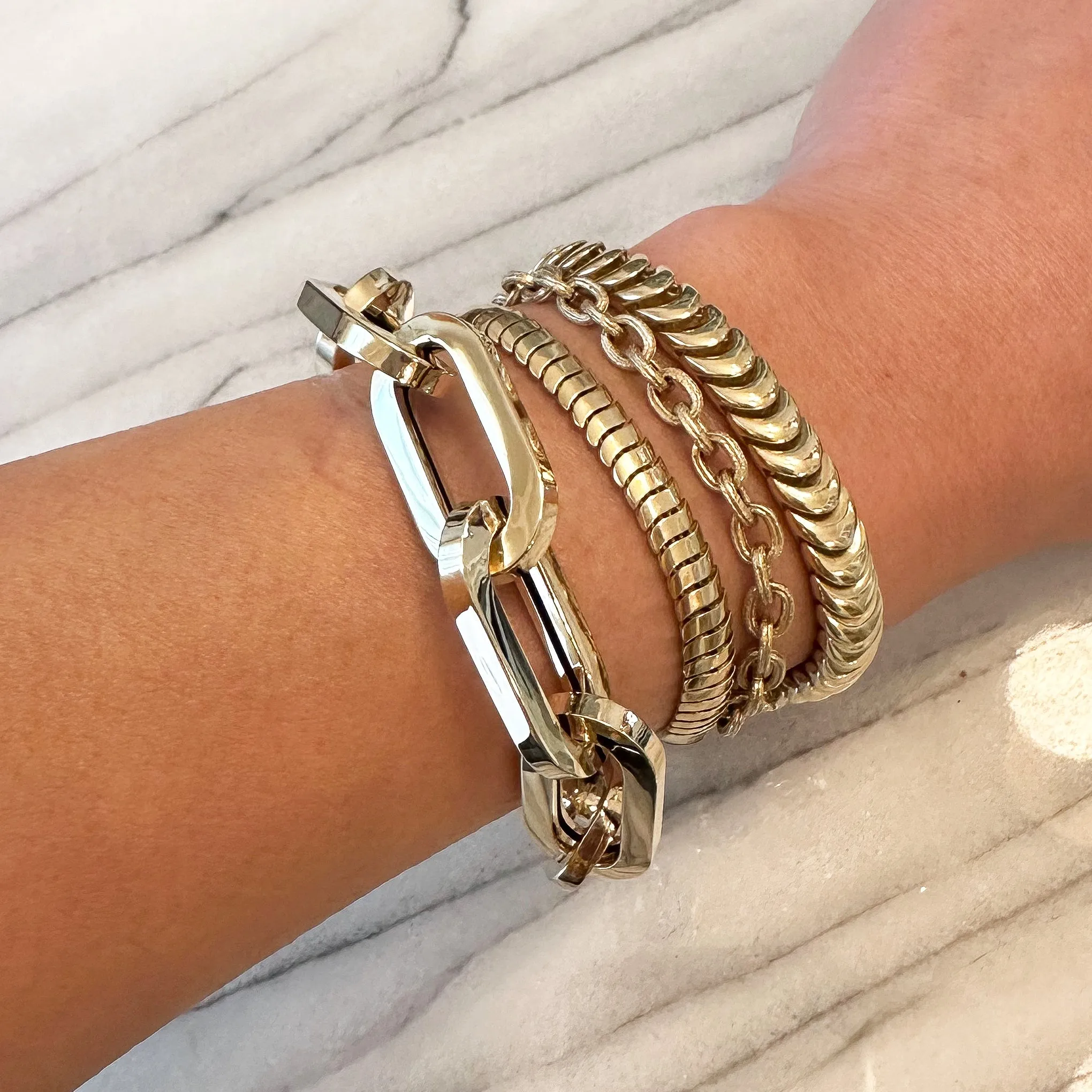 14K Gold Rustic Thick Oval Link Bracelet, Small Size Links
