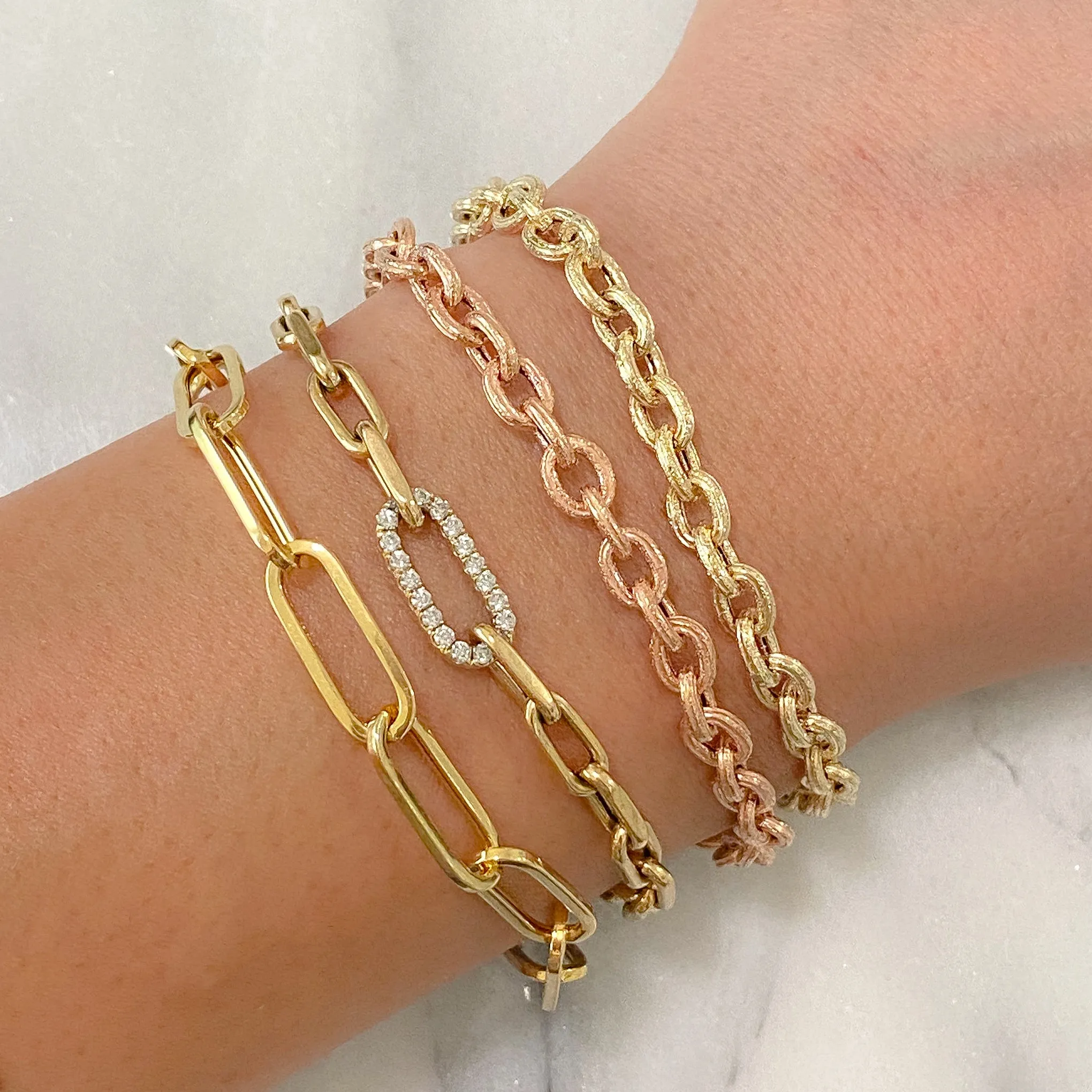 14K Gold Rustic Thick Oval Link Bracelet, Small Size Links