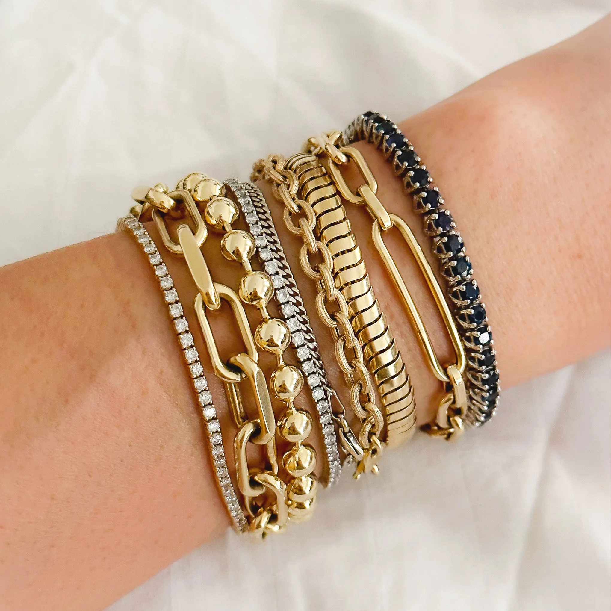 14K Gold Rustic Thick Oval Link Bracelet, Small Size Links