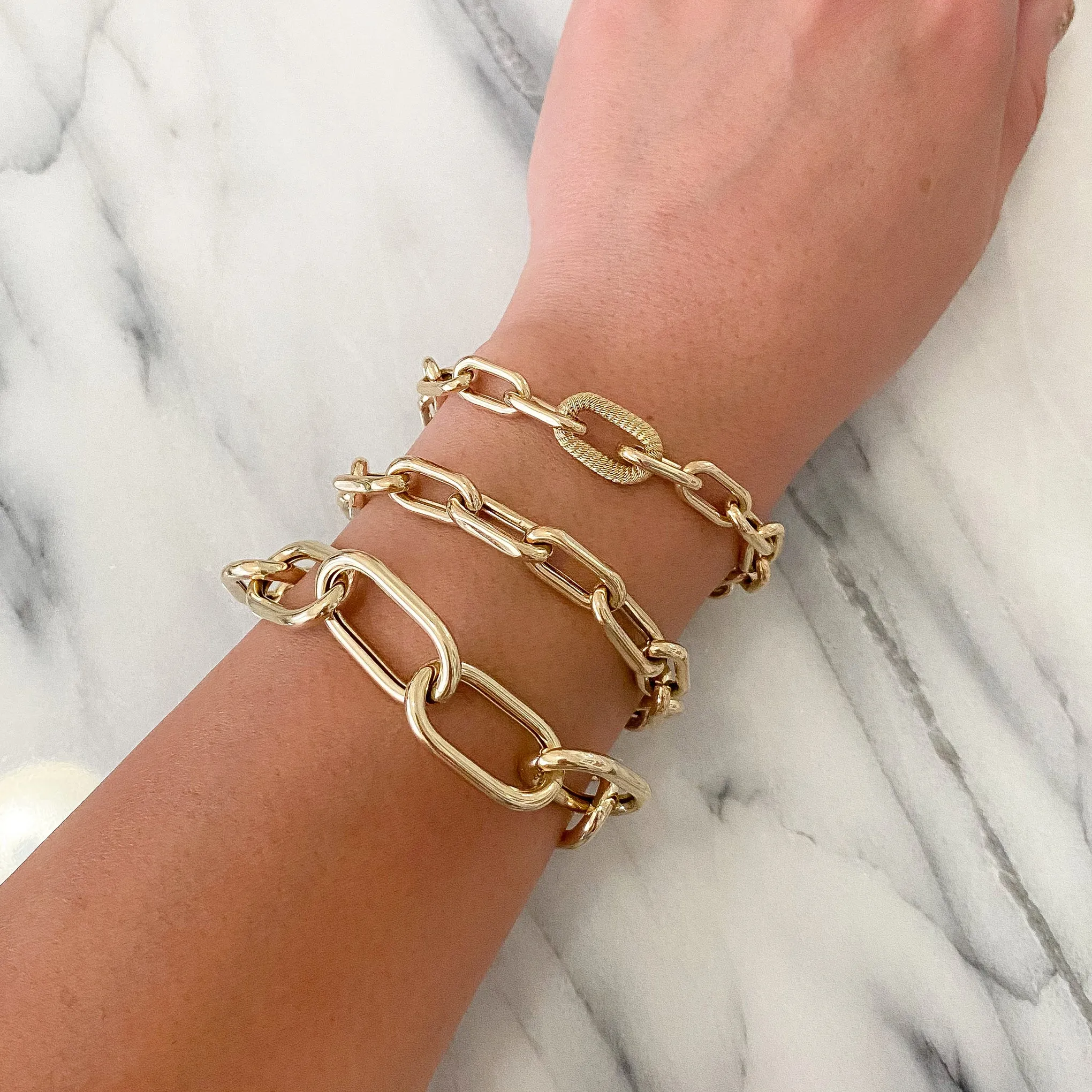 14K Gold Thick Oval Link Bracelet ~ XXL Links