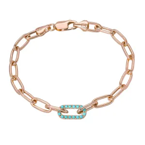 14K Gold Turquoise Thick Oval Link Bracelet