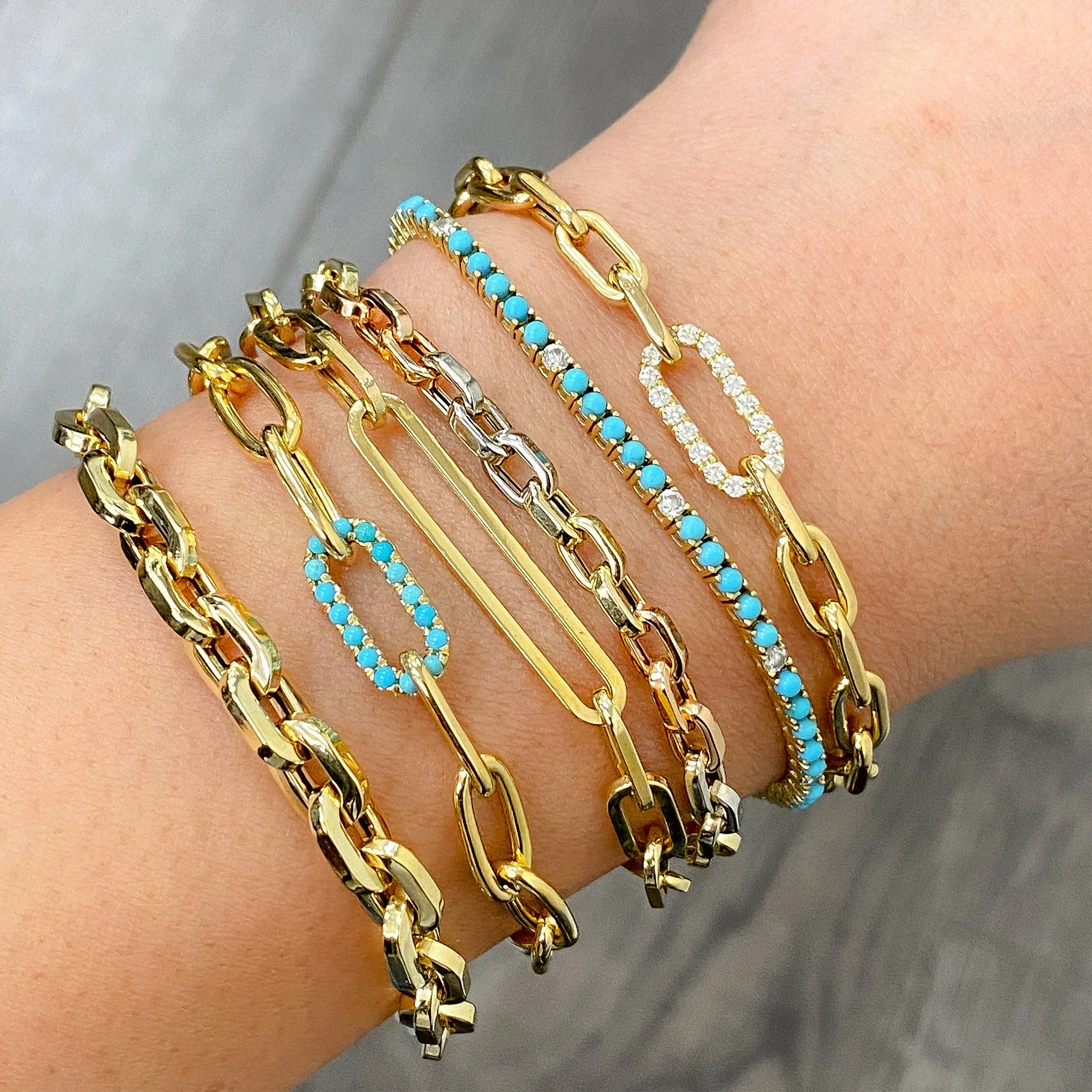 14K Gold Turquoise Thick Oval Link Bracelet